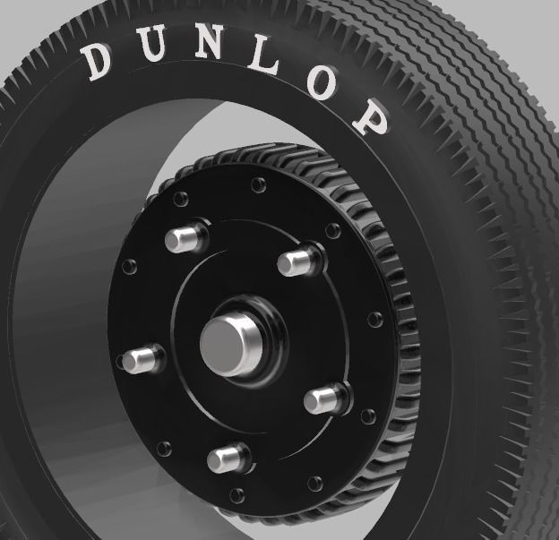 PORSCHE VW 16in WHEEL WITH BRAKE DRUM AND DUNLOP TIRE 3D print model_3