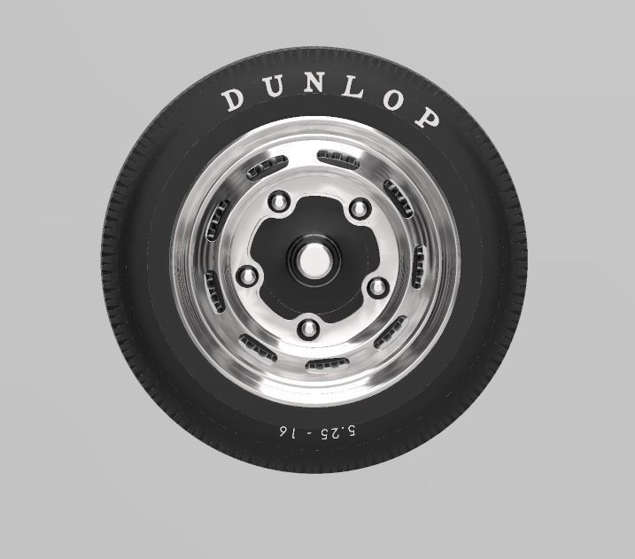 PORSCHE VW 16in WHEEL WITH BRAKE DRUM AND DUNLOP TIRE 3D print model_4