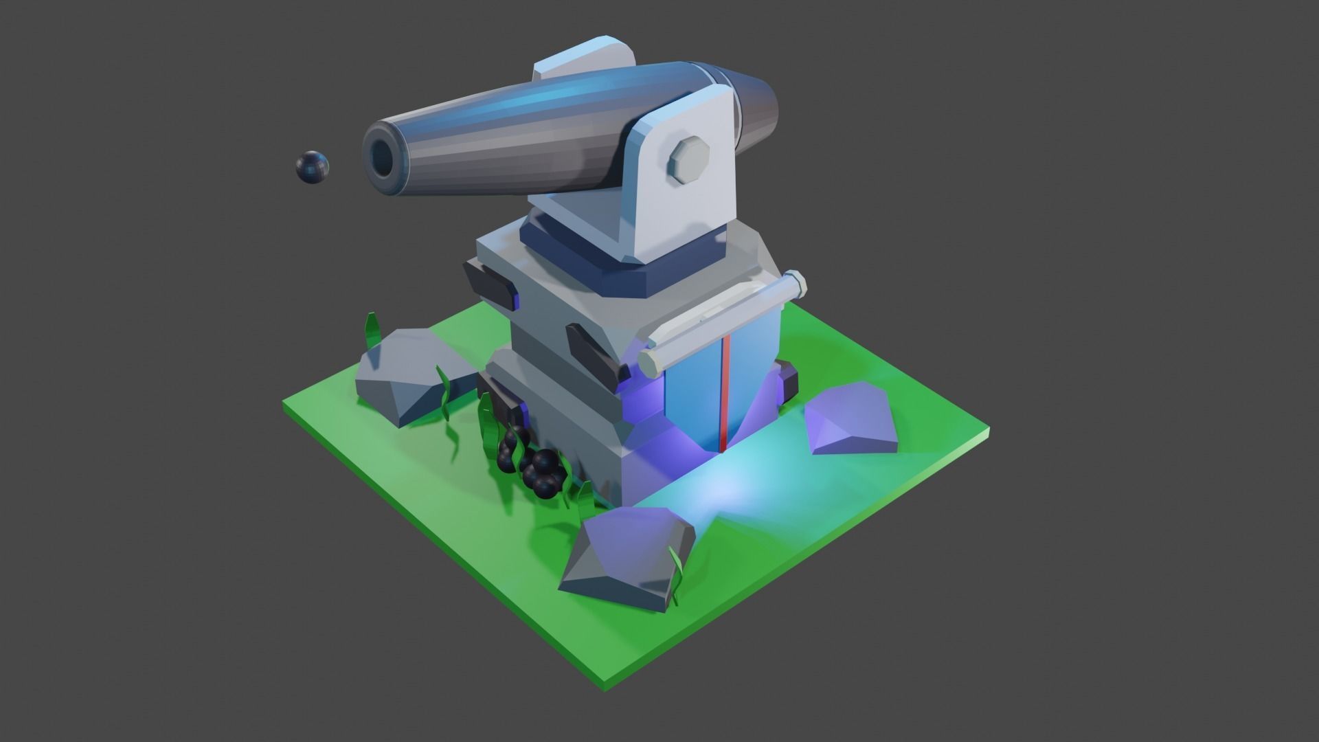 Canon for mobile game  Low-poly 3D model_3