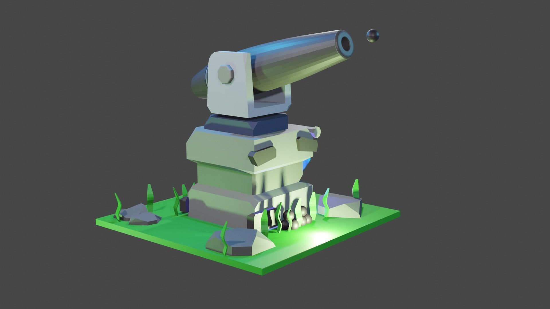 Canon for mobile game  Low-poly 3D model_5