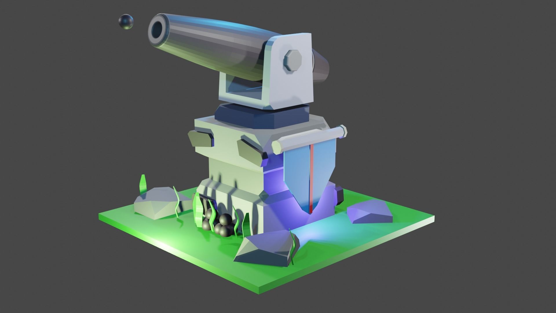 Canon for mobile game  Low-poly 3D model_4