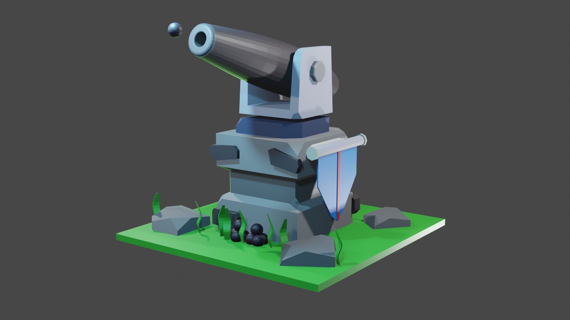 Canon for mobile game  Low-poly 3D model_1