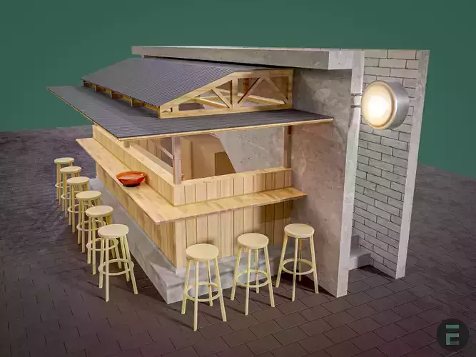 Japanese street Ramen shop counter 3D model
