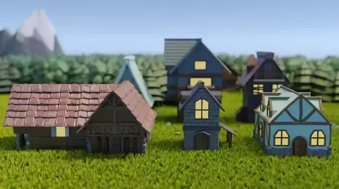 Ordinary Buildings Low Poly Low-poly 3D model