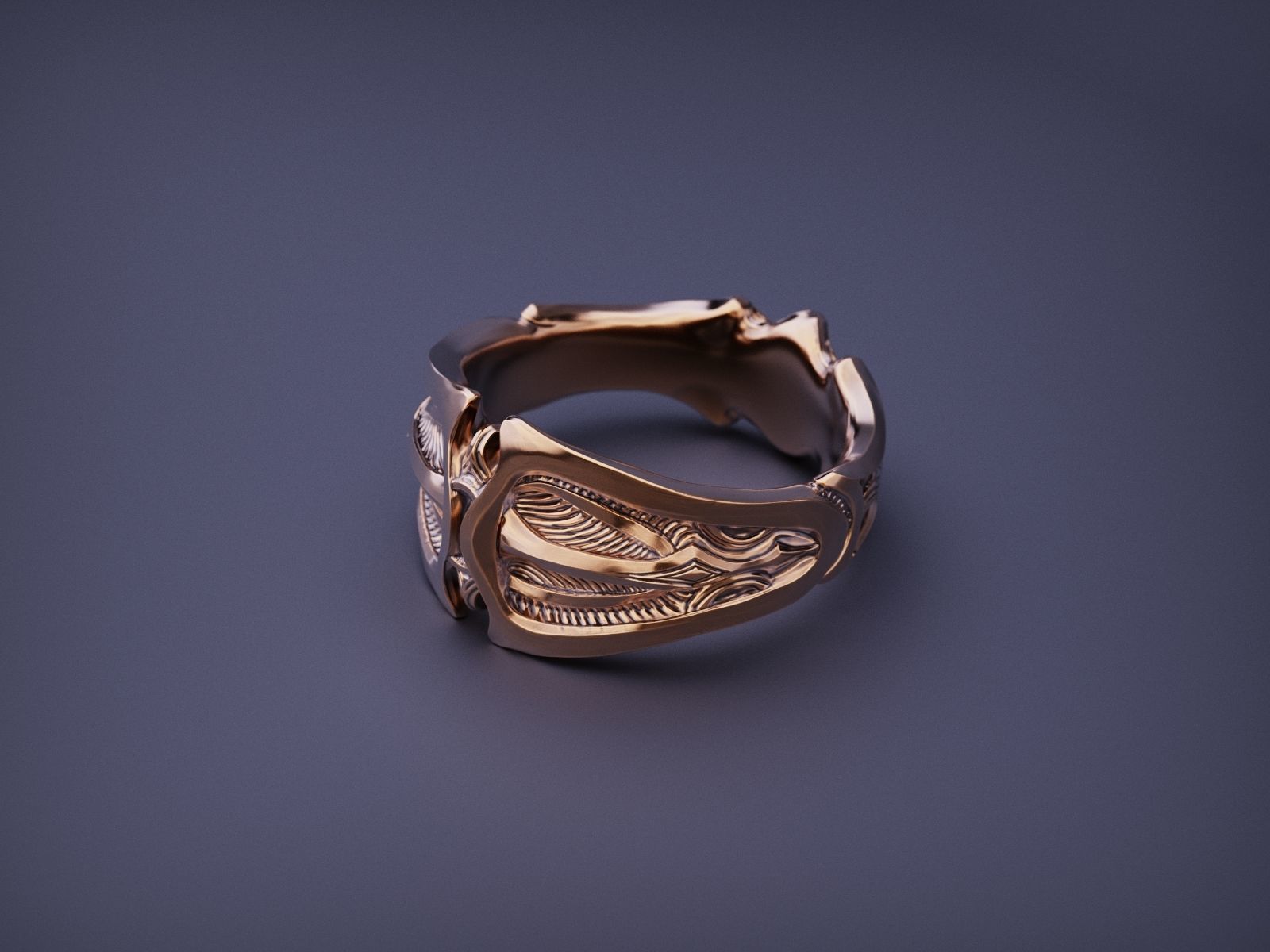 Modern Shield Ring Band 3D print model_4