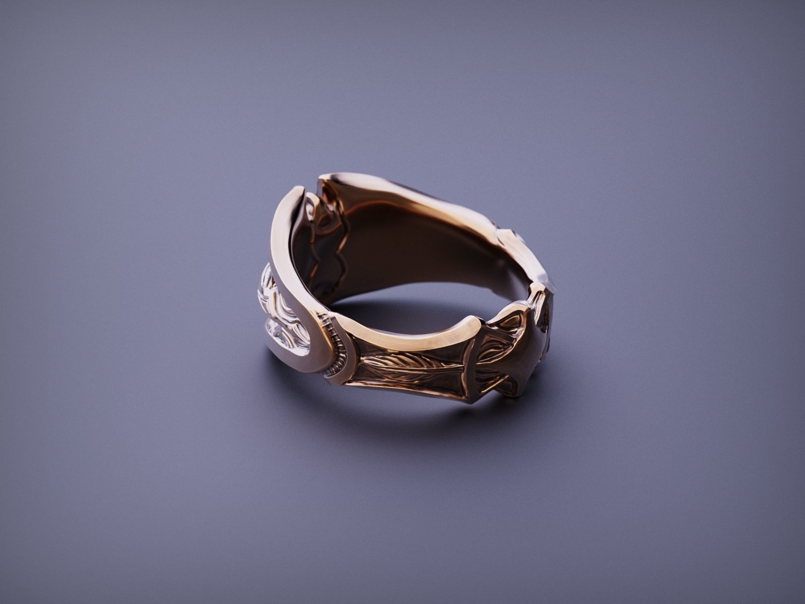 Modern Shield Ring Band 3D print model_6