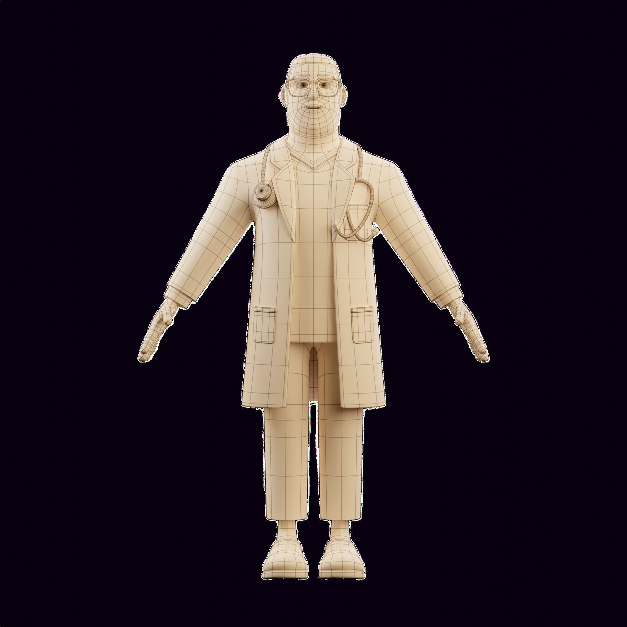 Doctor Male Cartoon Character Illustration 3D model 3D model_5