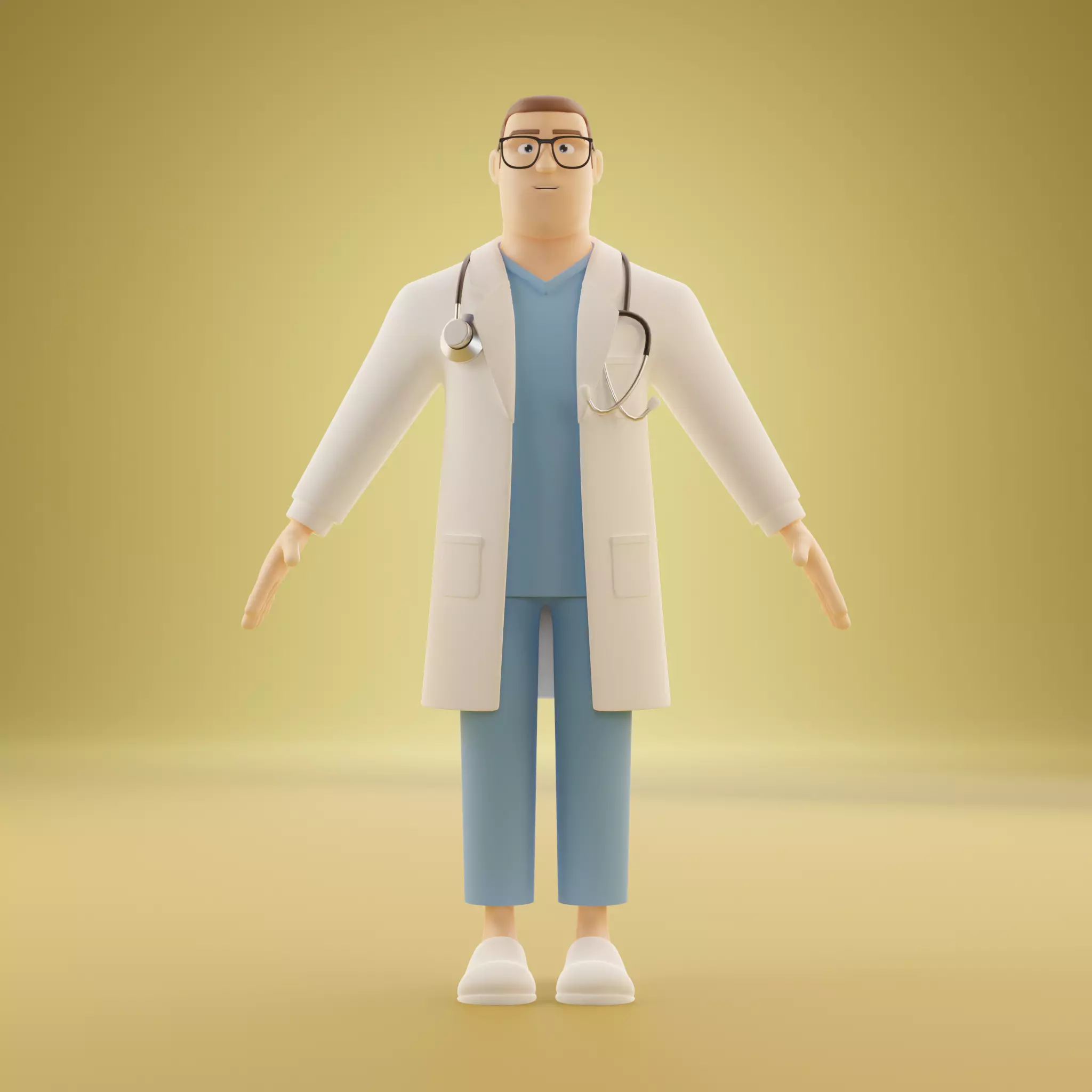 Doctor Male Cartoon Character Illustration 3D model 3D model_0
