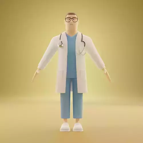 Doctor Male Cartoon Character Illustration 3D model  3D model