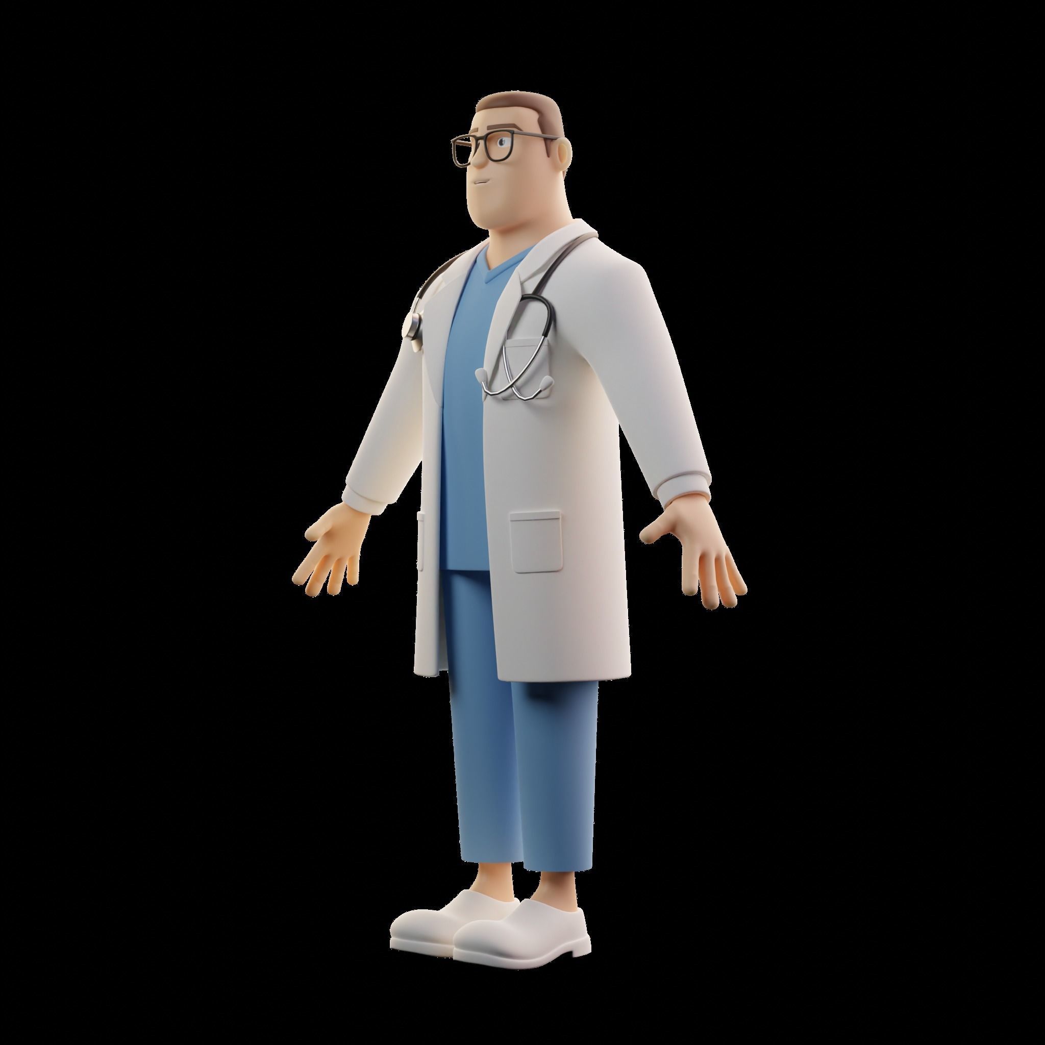 Doctor Male Cartoon Character Illustration 3D model 3D model_3