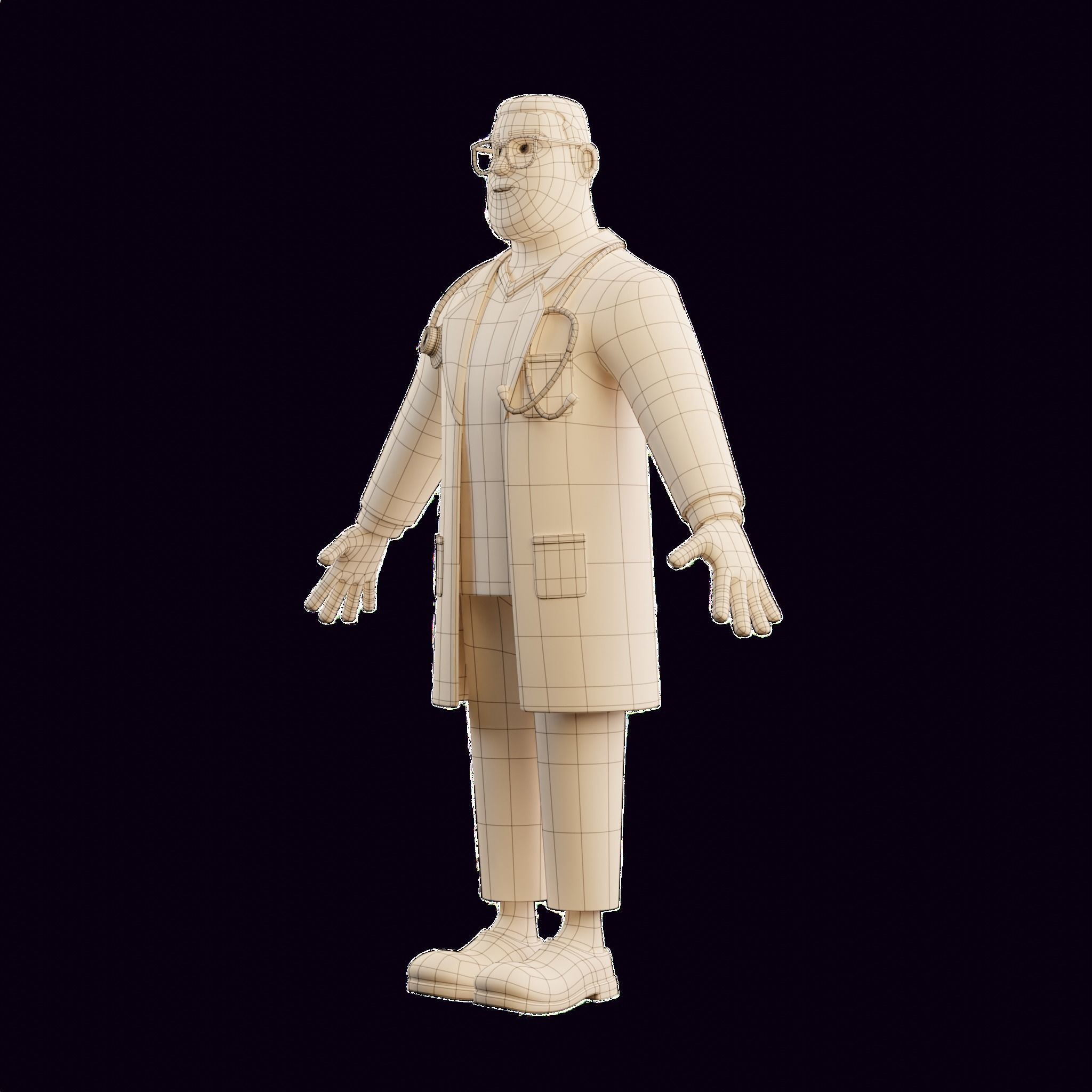 Doctor Male Cartoon Character Illustration 3D model 3D model_7