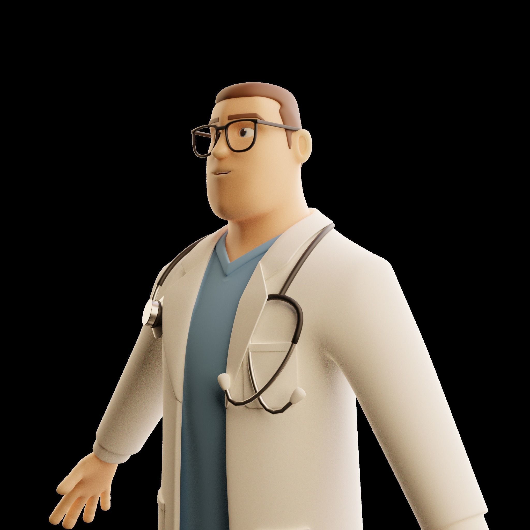 Doctor Male Cartoon Character Illustration 3D model 3D model_4