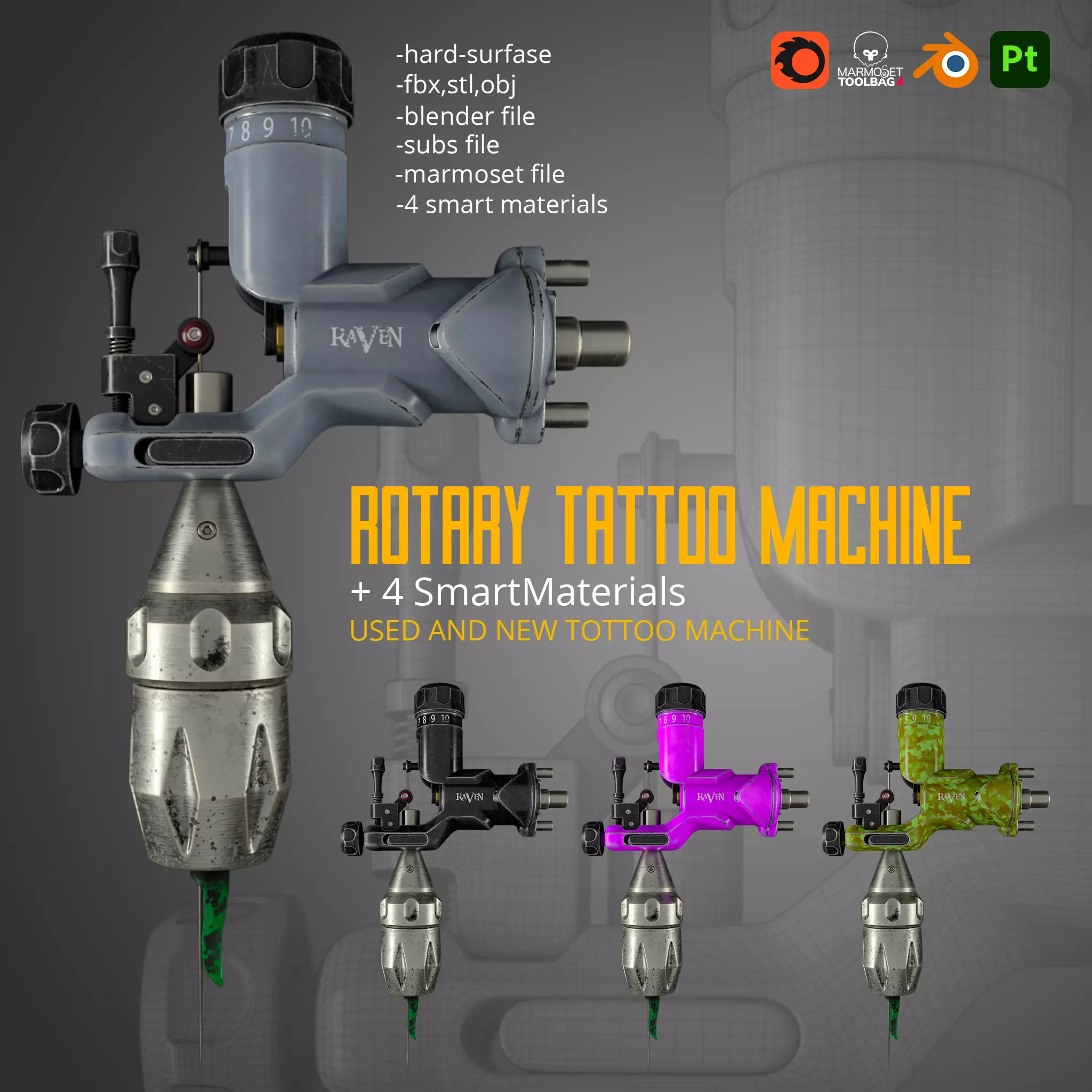 Rotary Tattoo Machine 3D Model Low-poly 3D model_0
