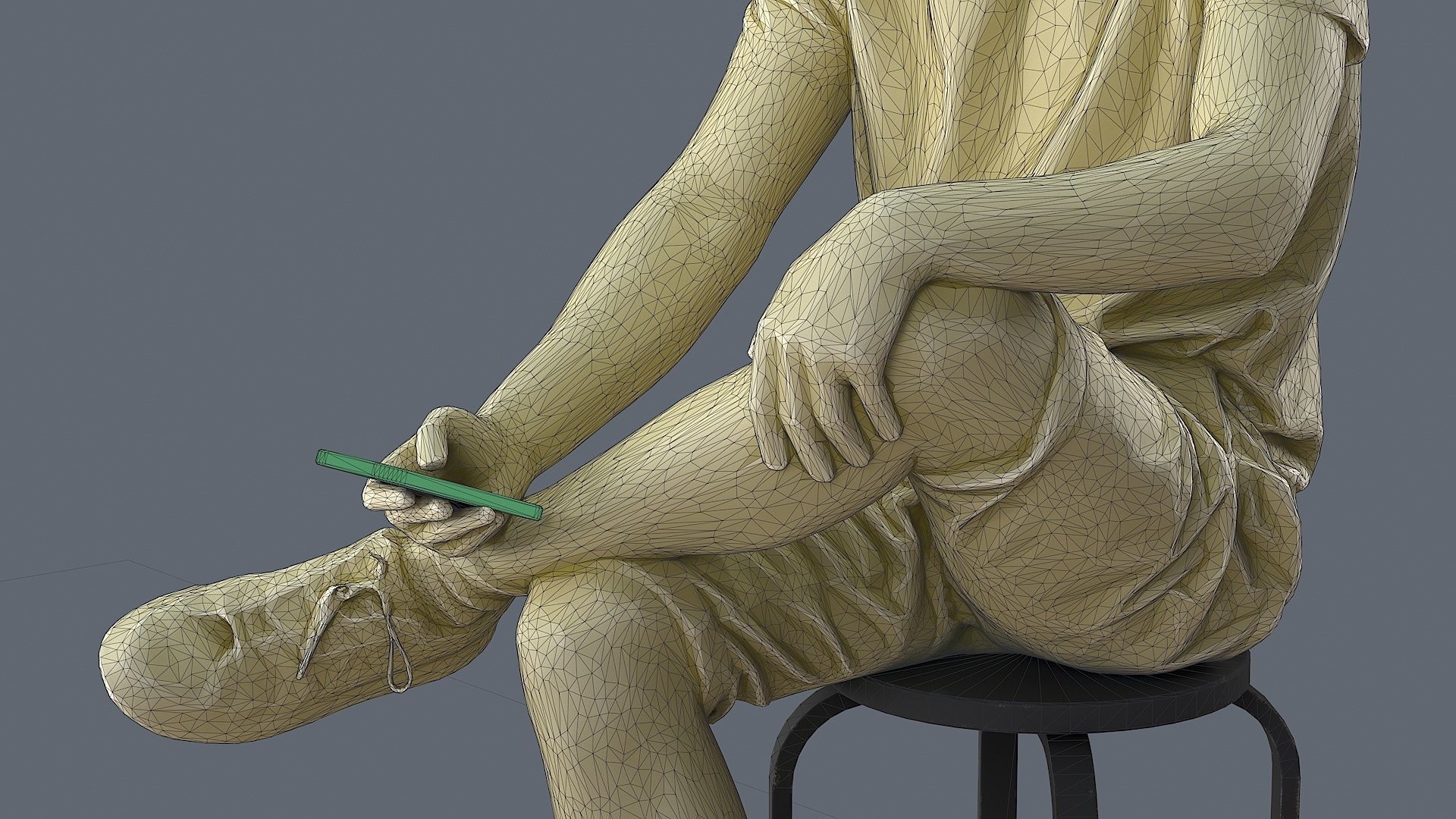 Sitting Observer Young Man in Casual T-shirt and Shorts 3D model_11