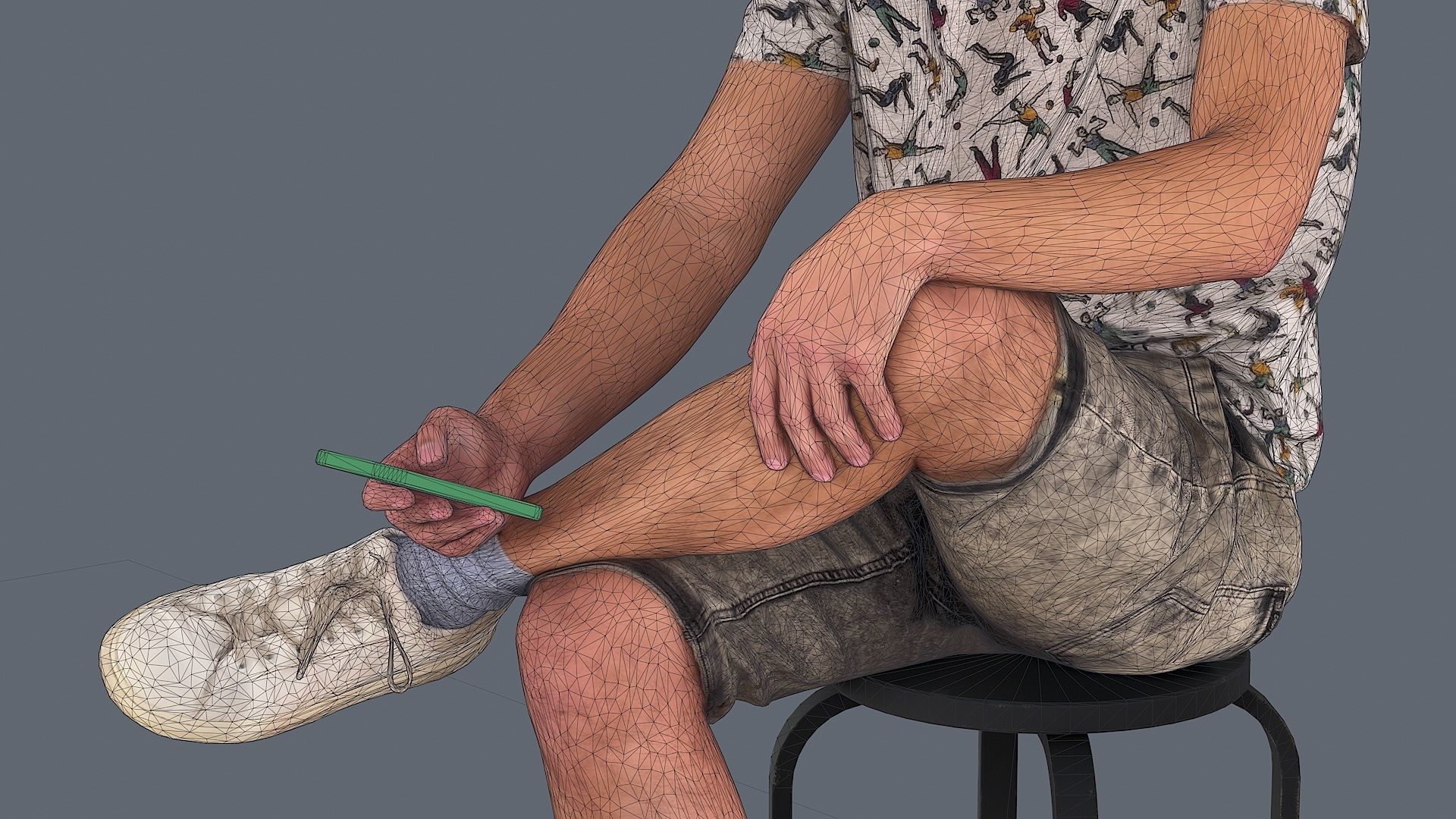 Sitting Observer Young Man in Casual T-shirt and Shorts 3D model_10