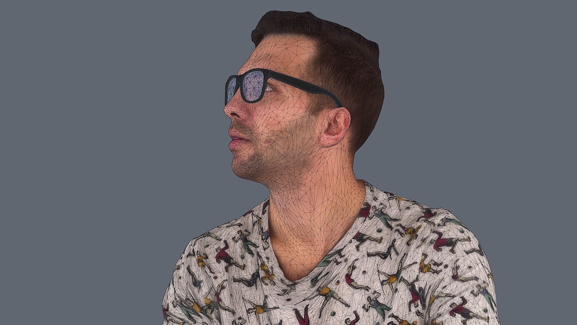 Sitting Observer Young Man in Casual T-shirt and Shorts 3D model_8