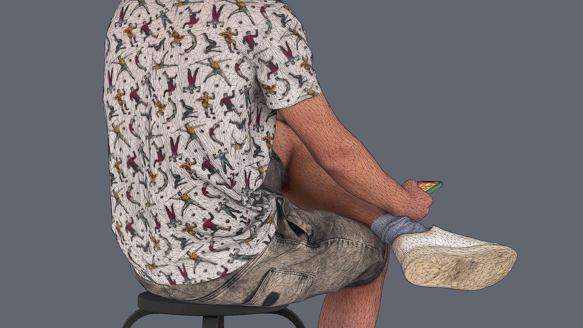 Sitting Observer Young Man in Casual T-shirt and Shorts 3D model_12