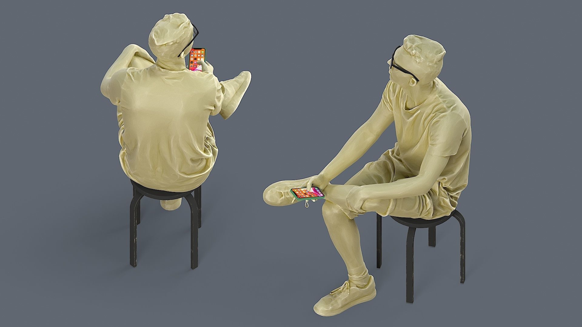 Sitting Observer Young Man in Casual T-shirt and Shorts 3D model_6