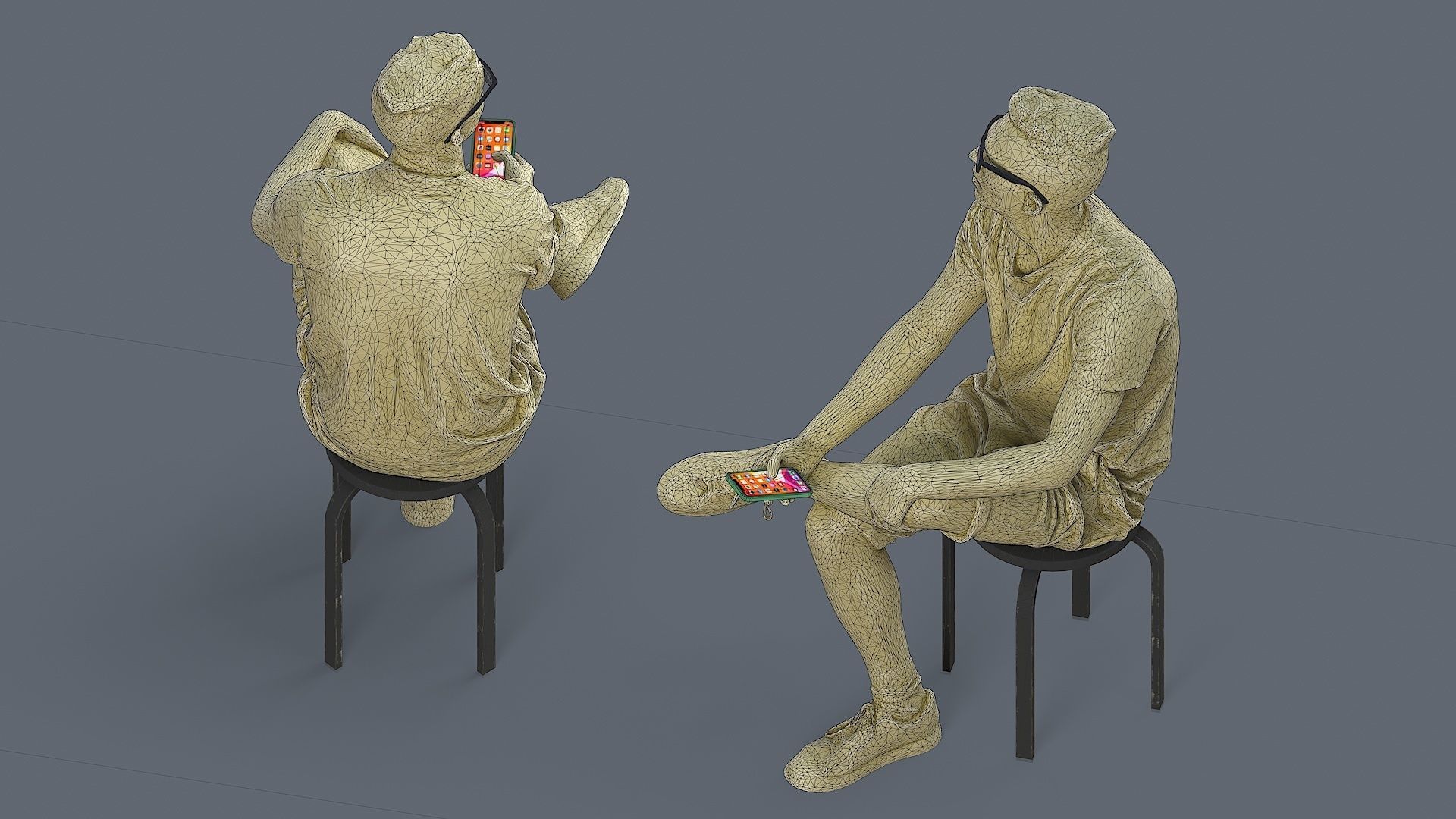 Sitting Observer Young Man in Casual T-shirt and Shorts 3D model_7