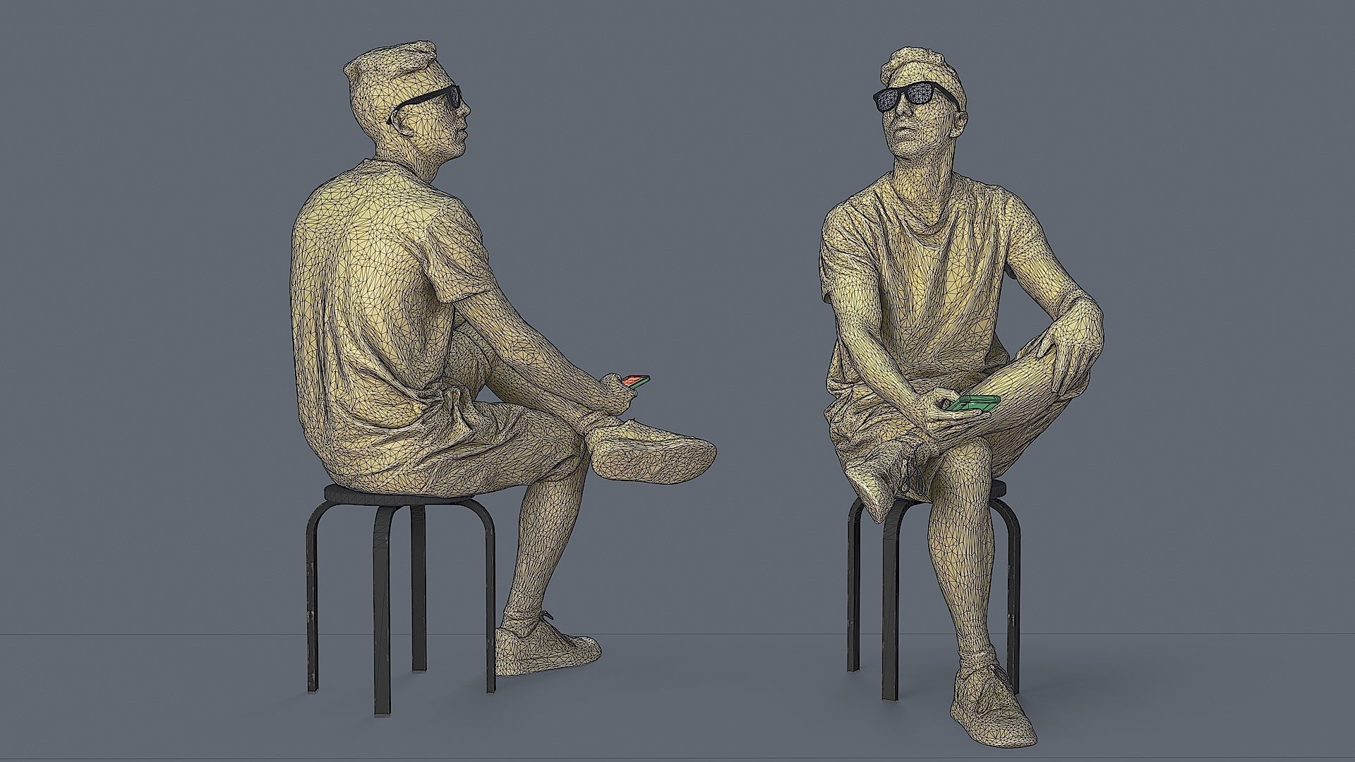 Sitting Observer Young Man in Casual T-shirt and Shorts 3D model_3