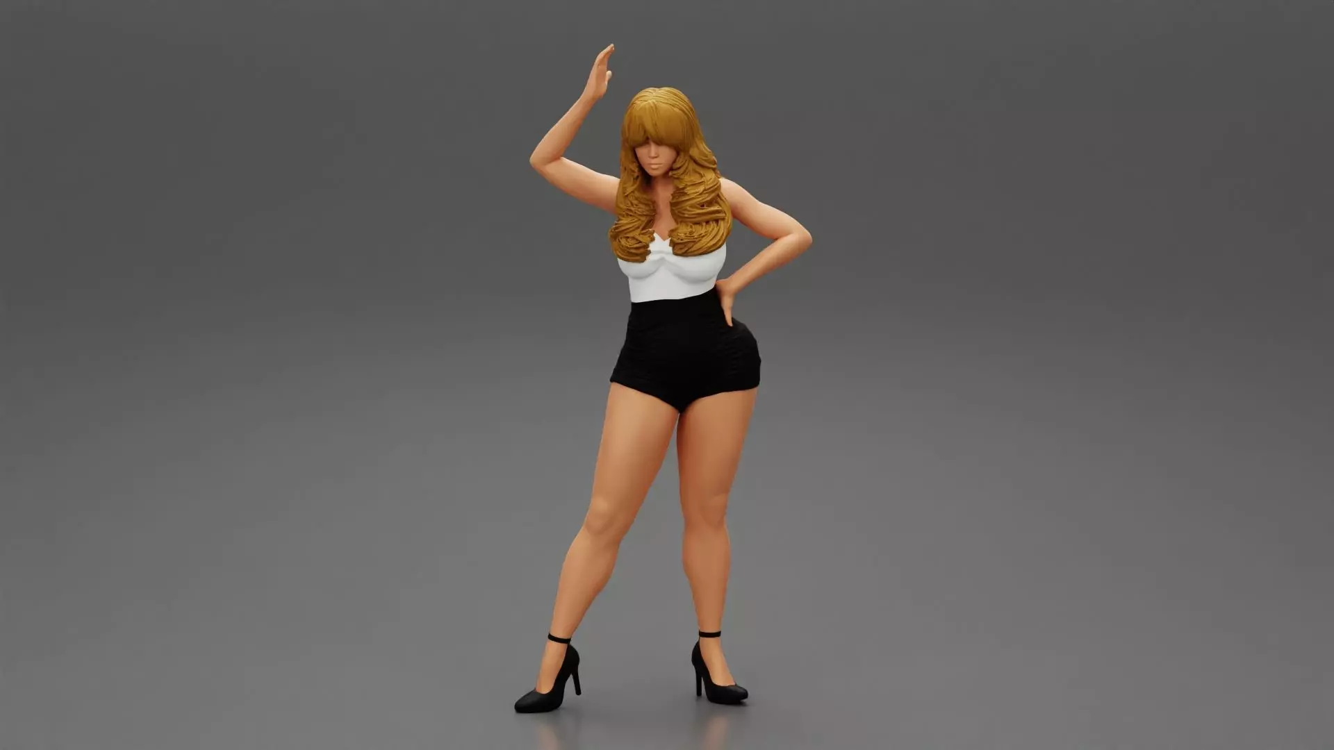 beautiful woman in white bra short and heels 3D print model