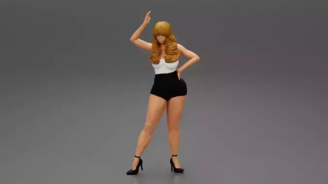 beautiful sexy woman in white bra short and heels 3D print model