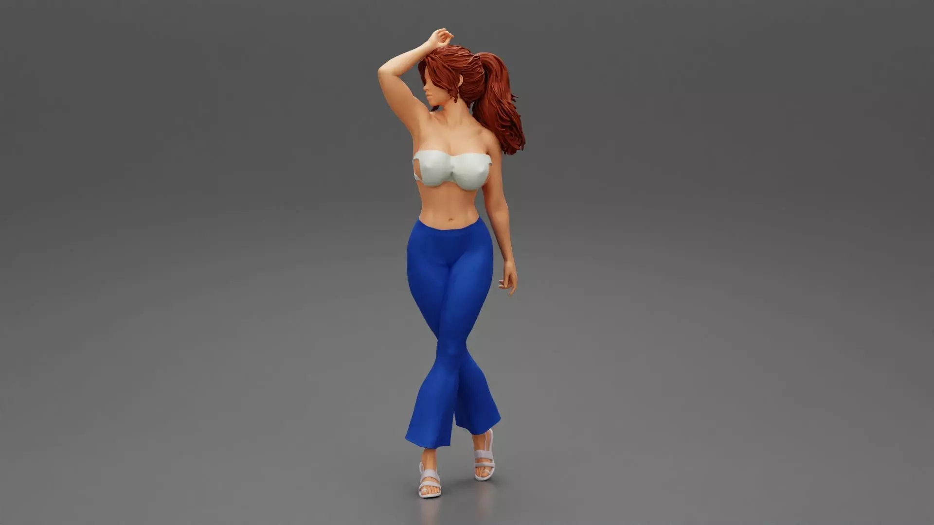 Beautiful Girl Wearing Pants And A Bra 3D print model_0