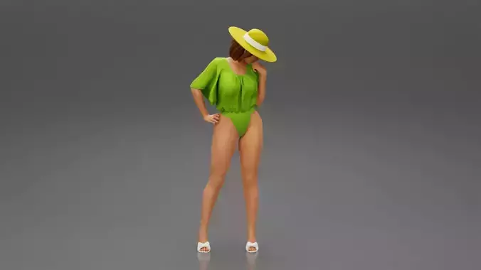 sexy girl in Sleeves Bodysuit and hat standing