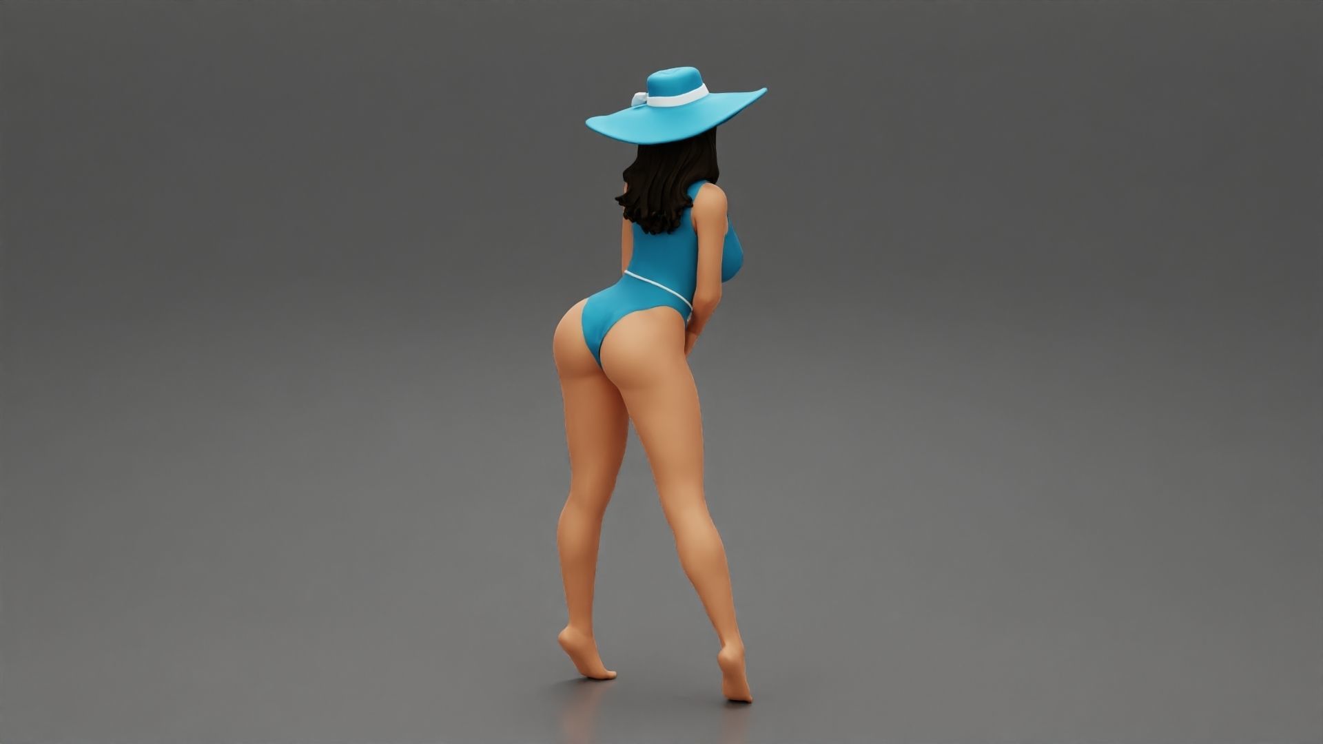 Sexy woman posing in swimsuit and white hat 3D print model_3