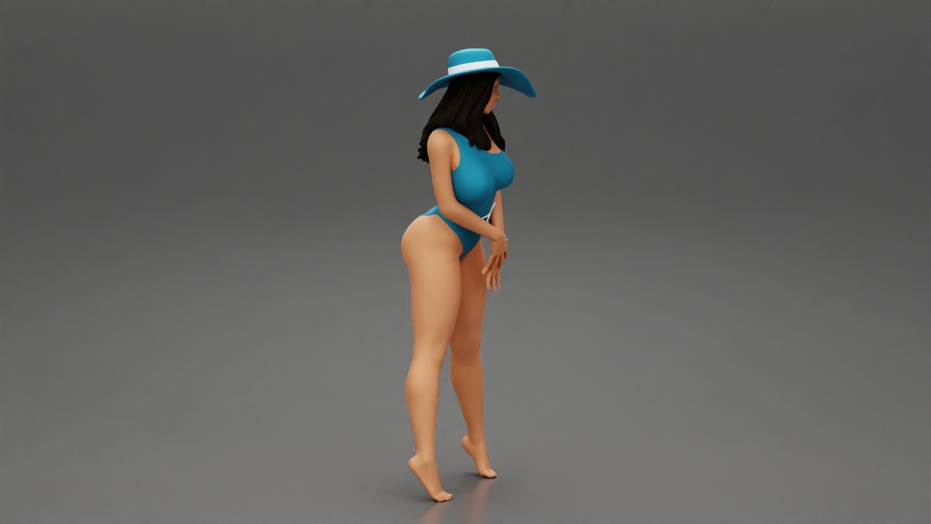 Sexy woman posing in swimsuit and white hat 3D print model_1