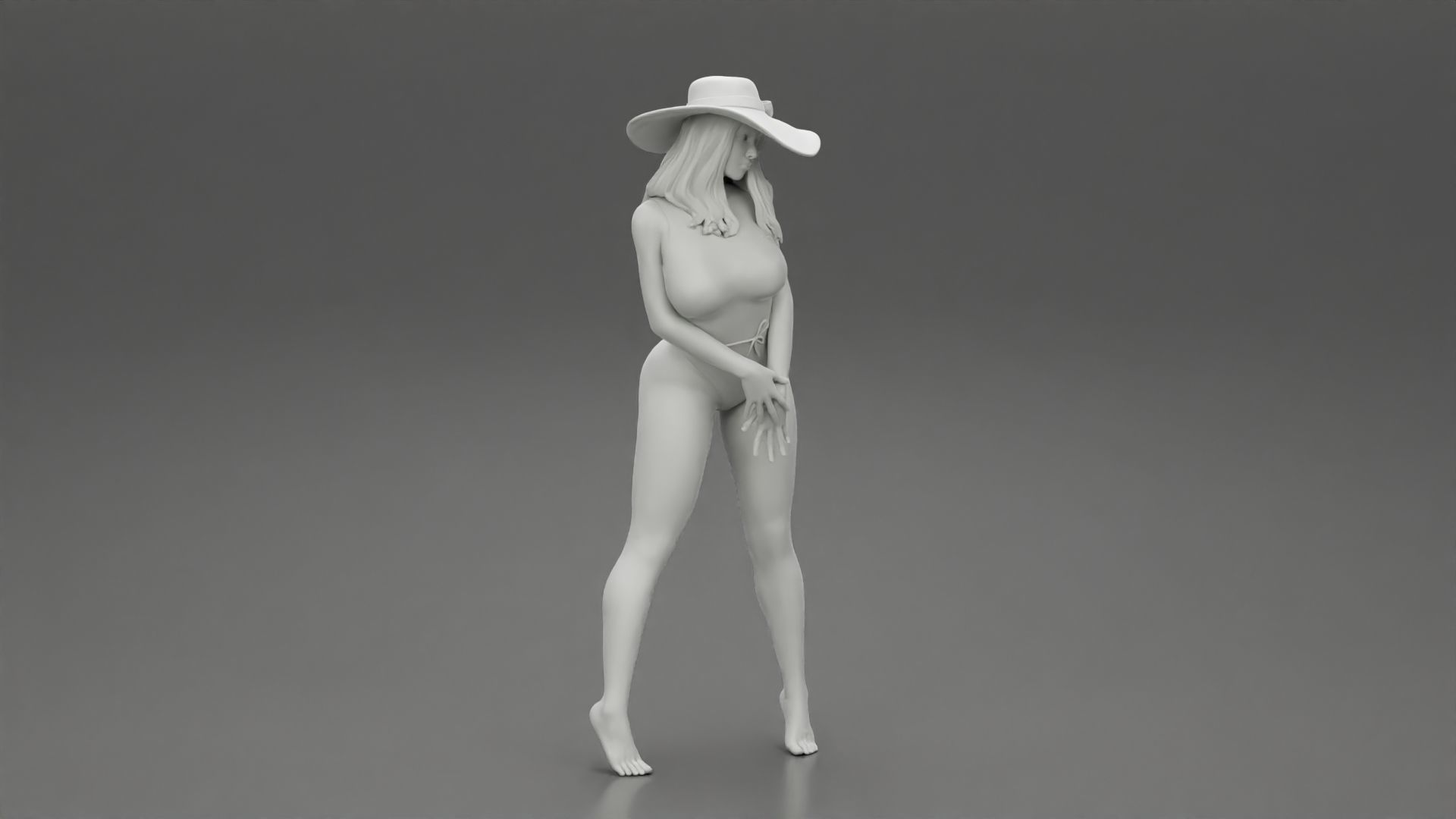 Sexy woman posing in swimsuit and white hat 3D print model_10