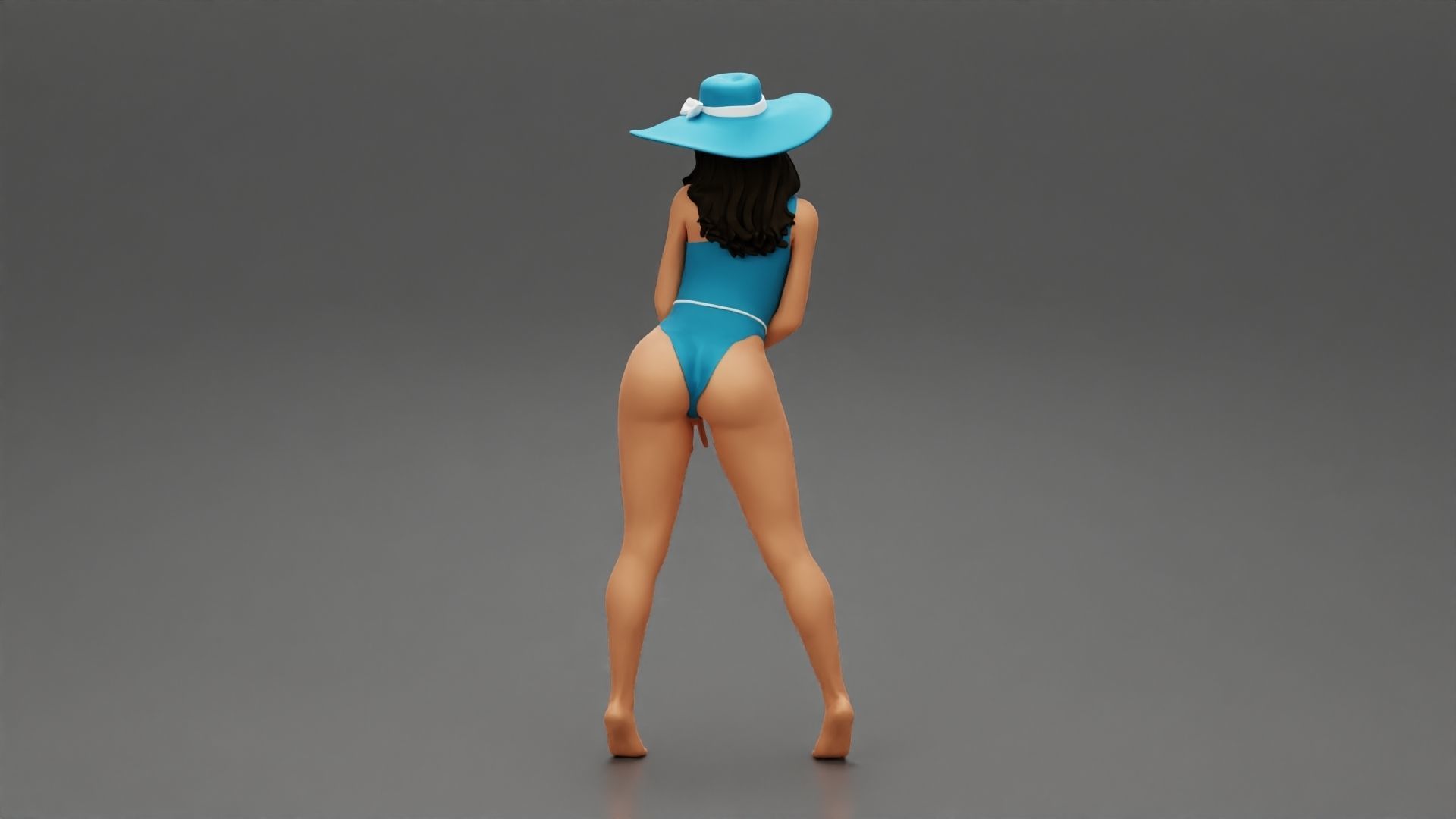 Sexy woman posing in swimsuit and white hat 3D print model_4
