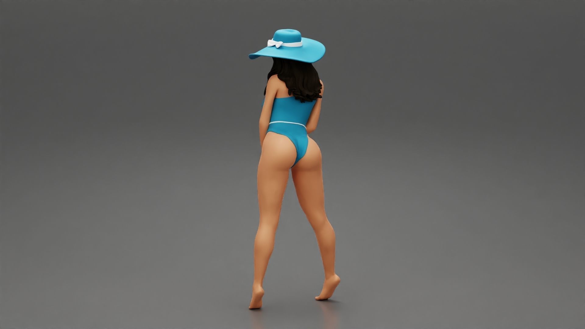 Sexy woman posing in swimsuit and white hat 3D print model_5