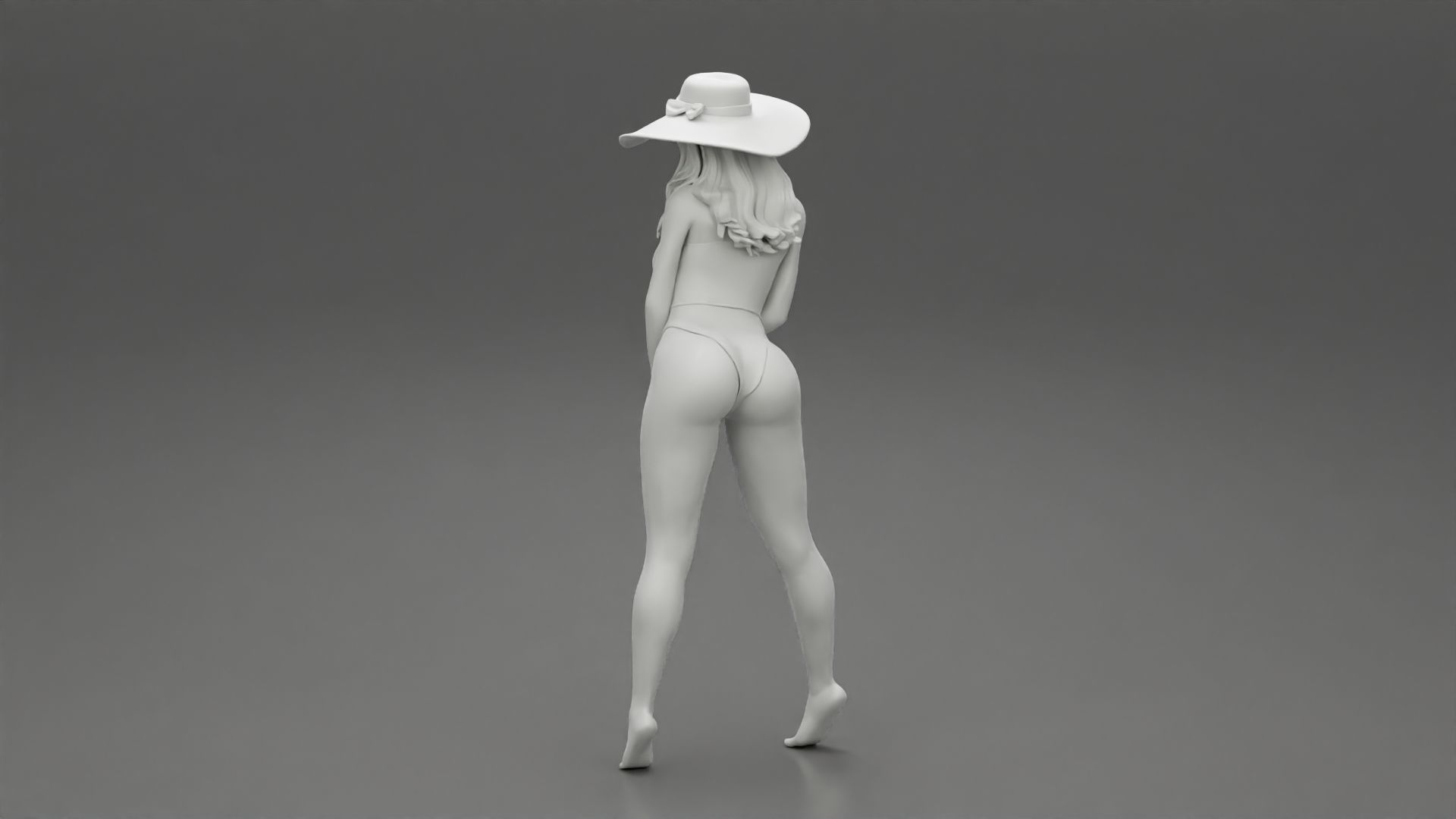 Sexy woman posing in swimsuit and white hat 3D print model_11