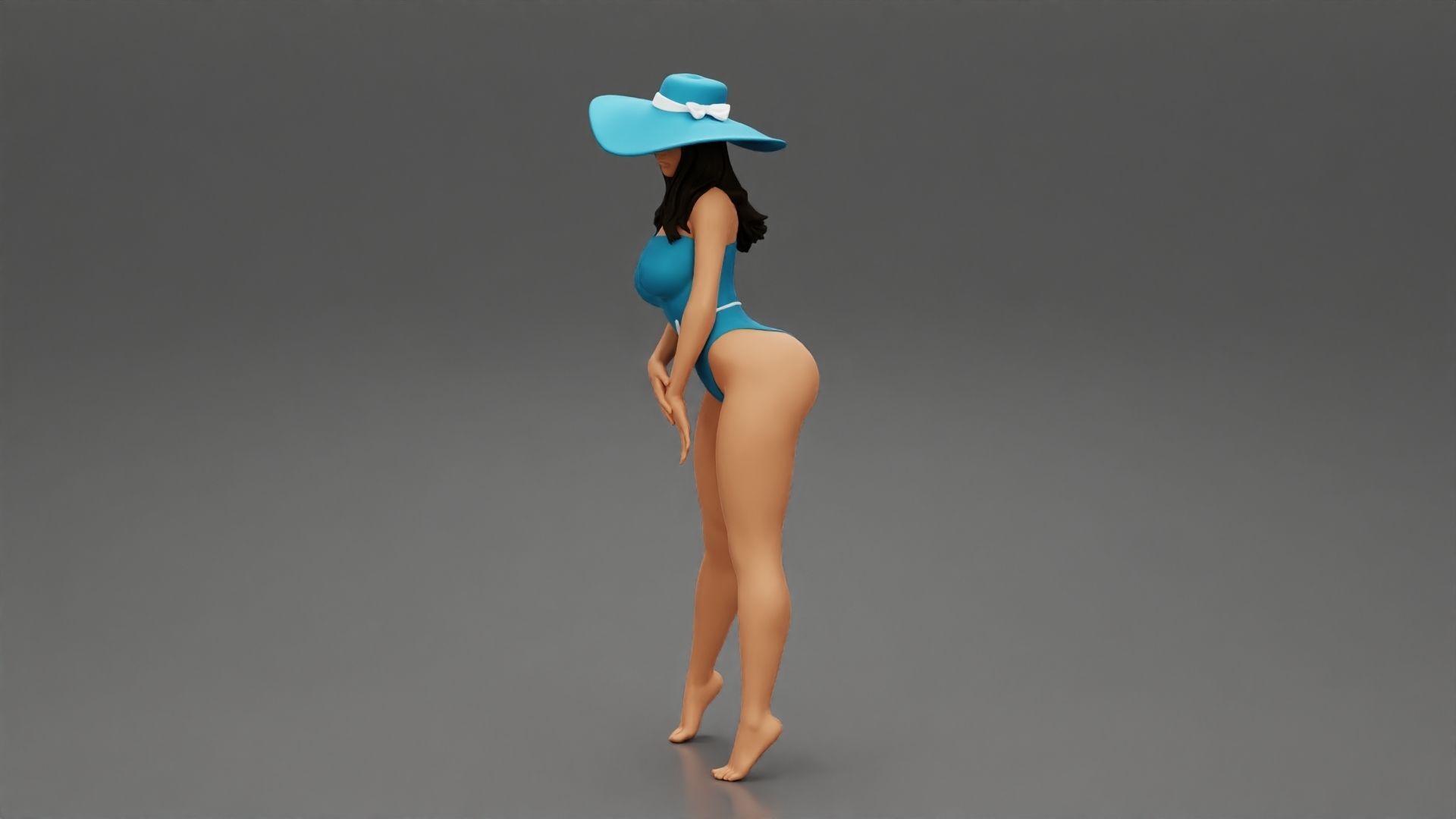 Sexy woman posing in swimsuit and white hat 3D print model_7
