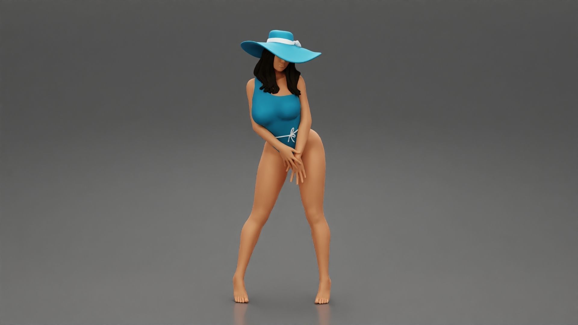 Sexy woman posing in swimsuit and white hat 3D print model_9