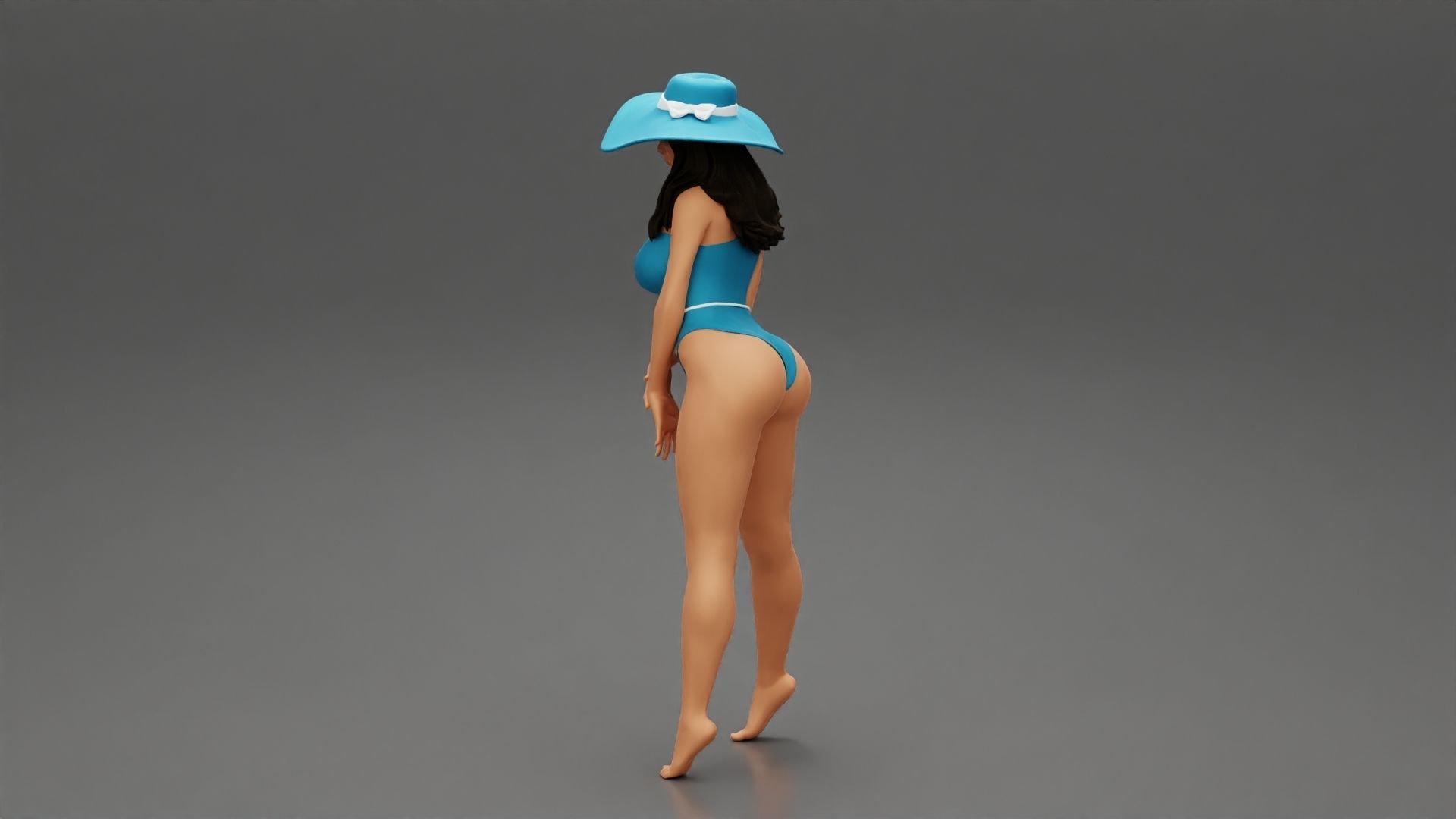 Sexy woman posing in swimsuit and white hat 3D print model_6