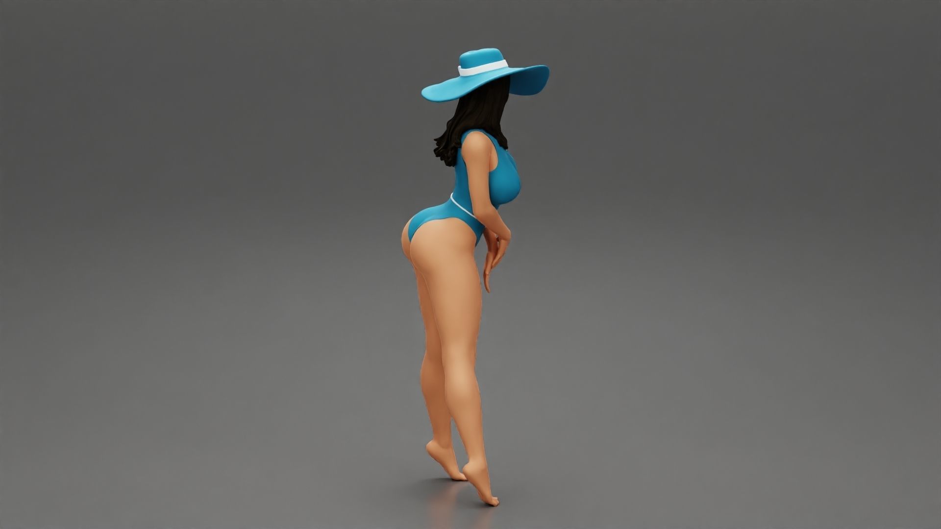 Sexy woman posing in swimsuit and white hat 3D print model_2
