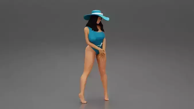 Sexy woman posing in swimsuit and white hat