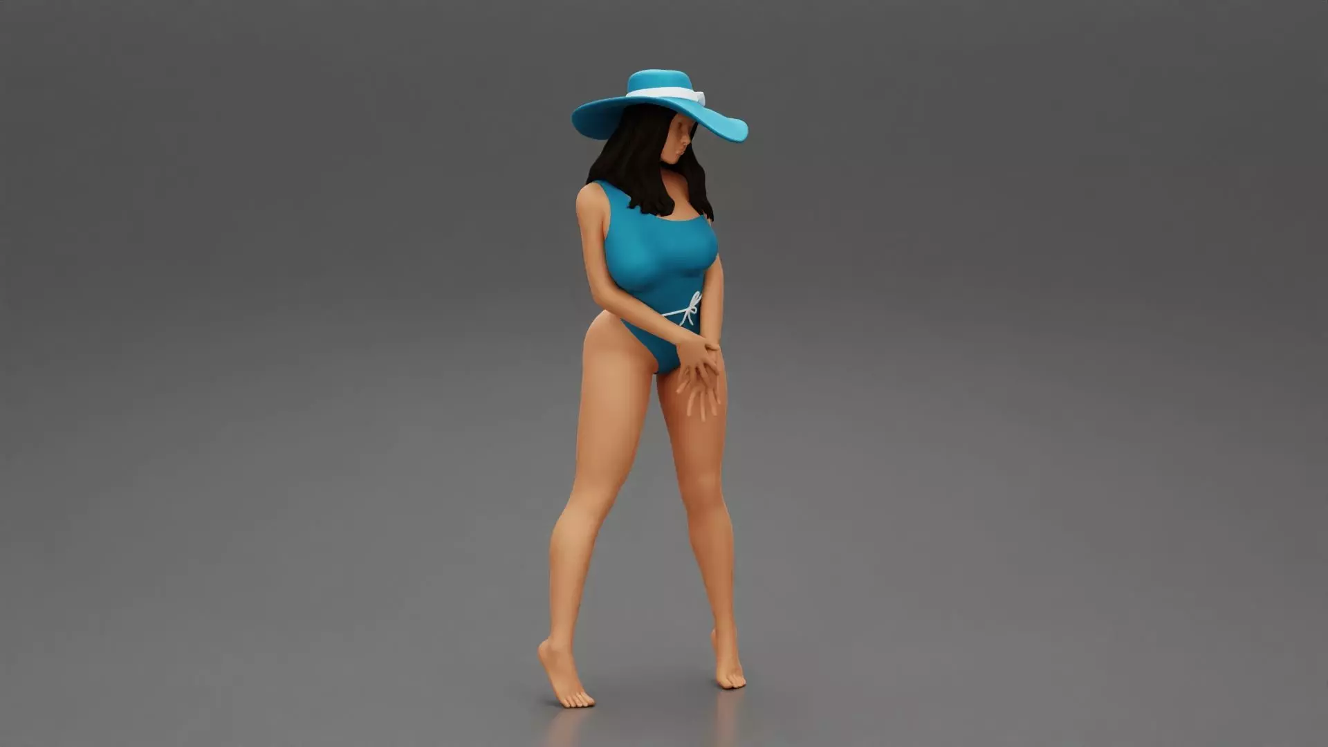 woman posing in swimsuit and white hat 3D print model