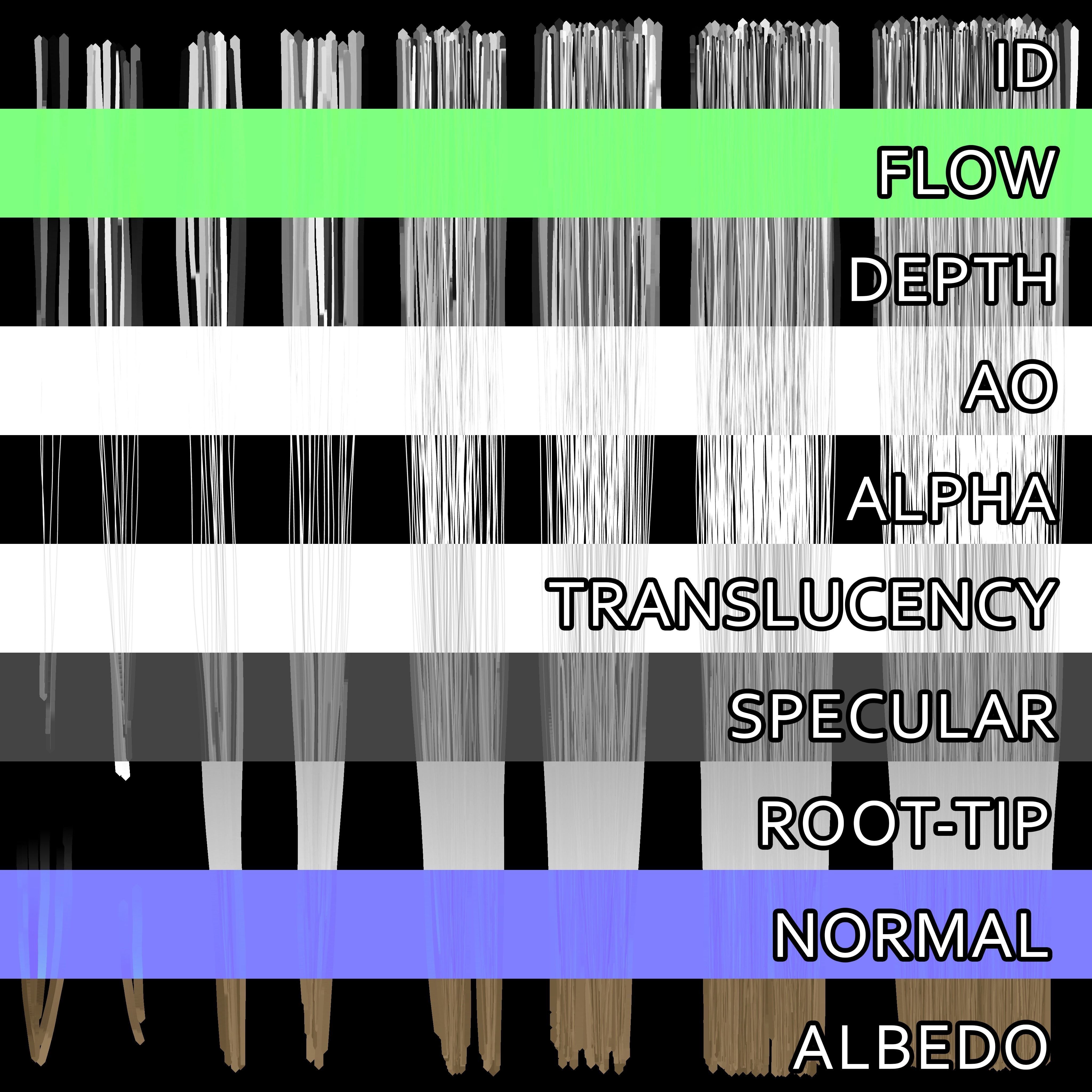 Real-time Hair Cards - Long Bob Straight Hairstyle Low-poly 3D model_8