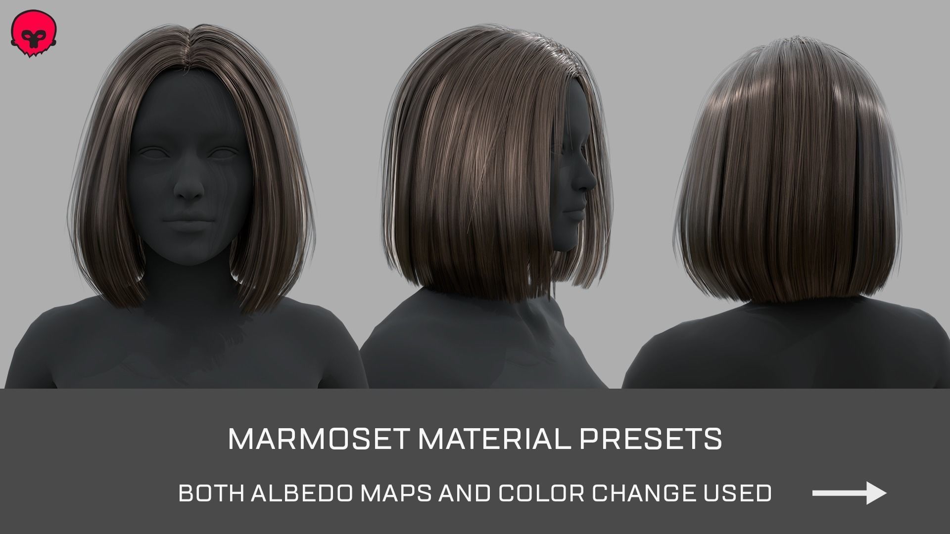 Real-time Hair Cards - Long Bob Straight Hairstyle Low-poly 3D model_5