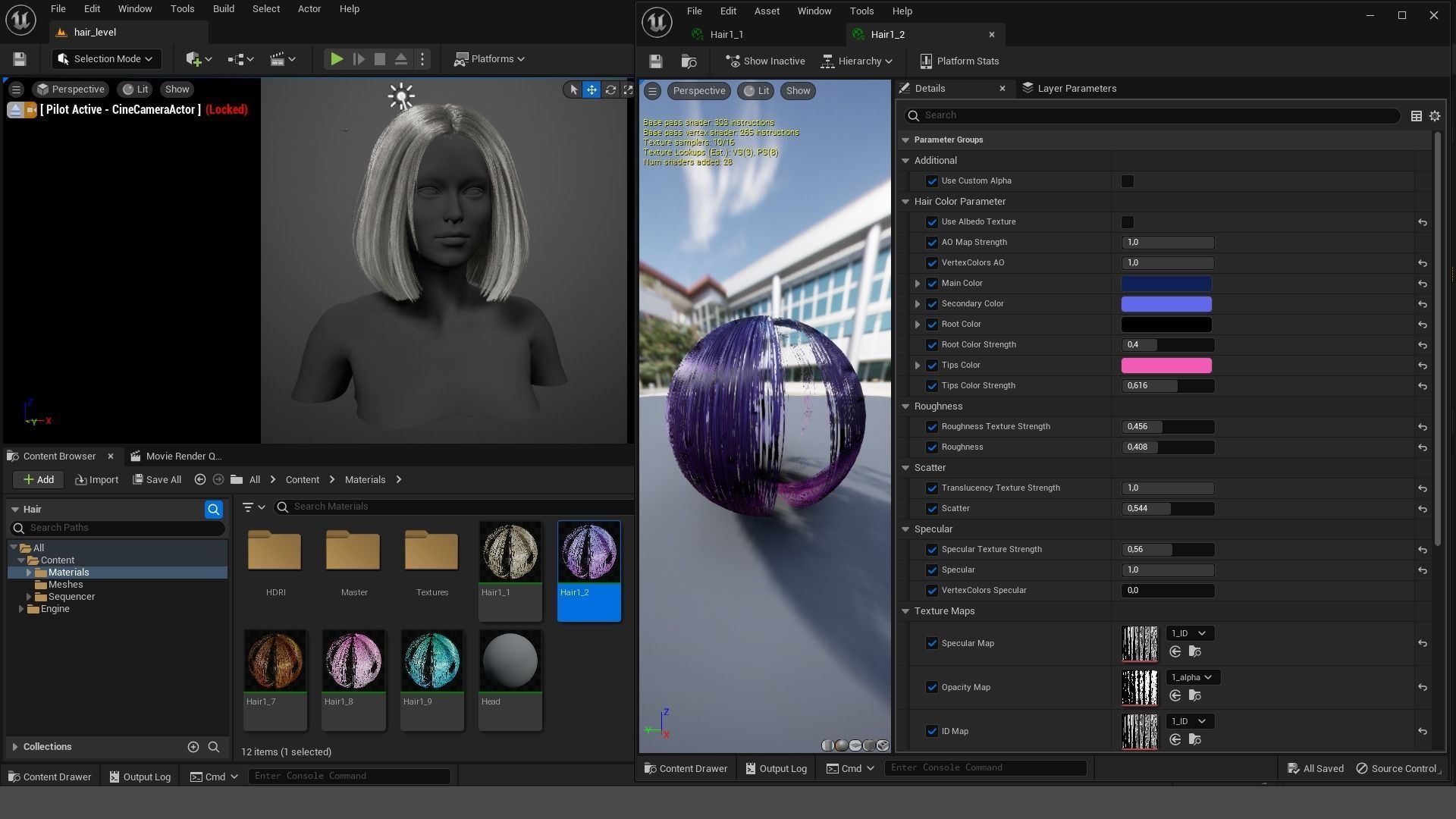 Real-time Hair Cards - Long Bob Straight Hairstyle Low-poly 3D model_9