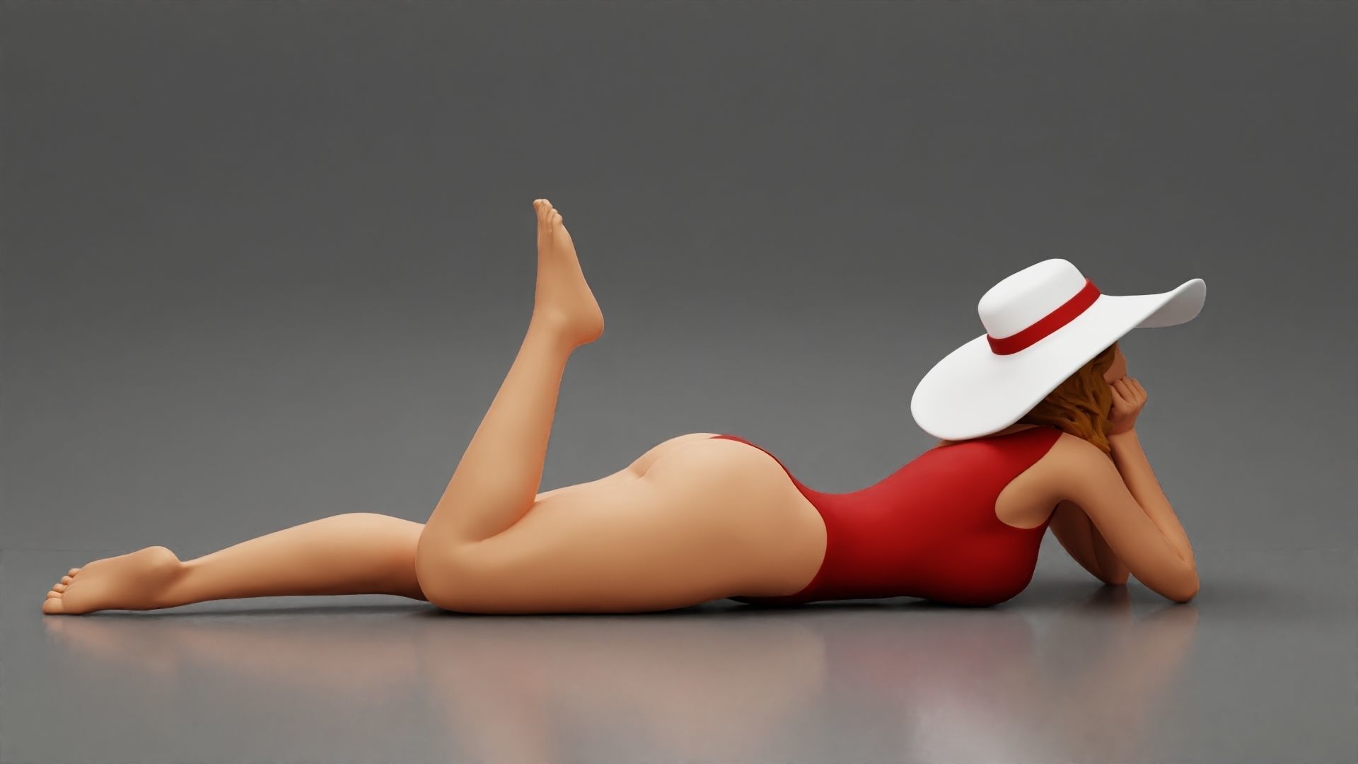 Woman Wearing swimsuit With Sun Hat Lying Down On The Sand Beach 3D print model_4