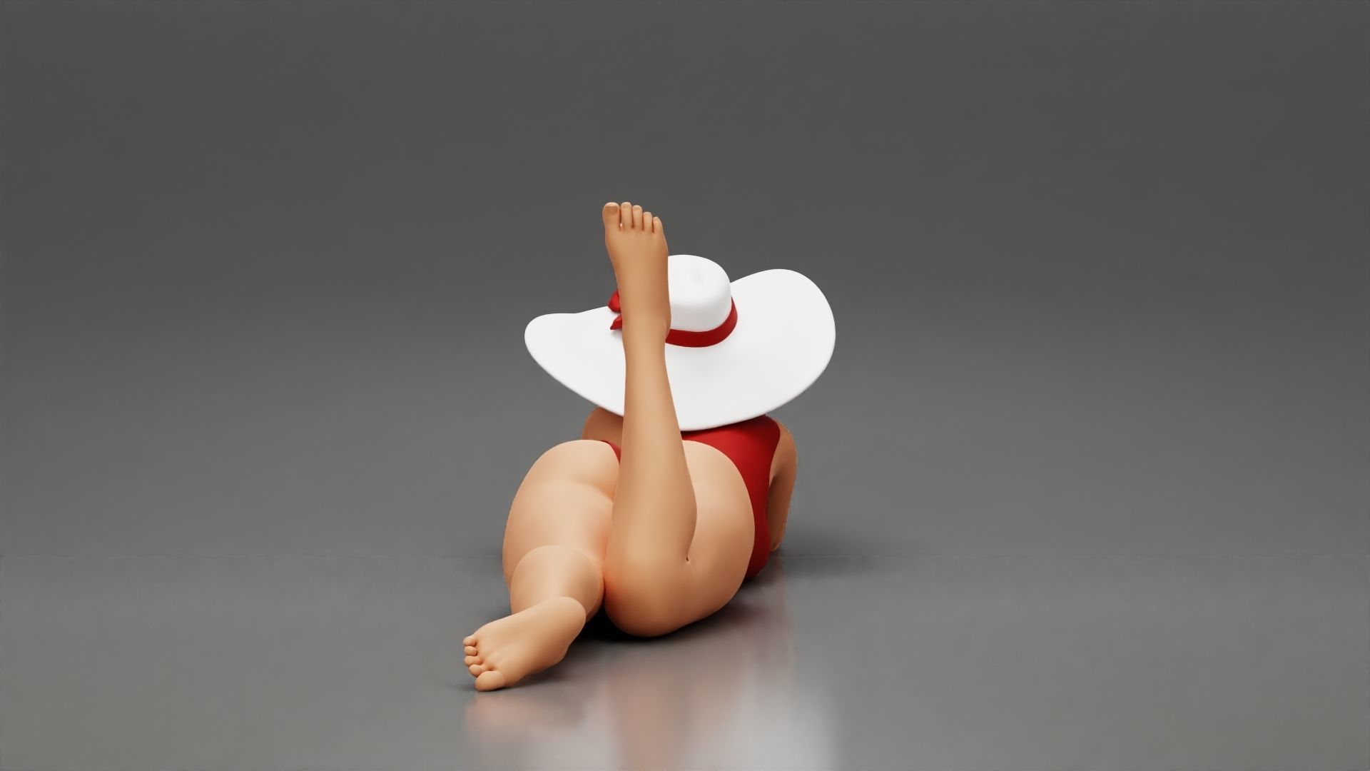 Woman Wearing swimsuit With Sun Hat Lying Down On The Sand Beach 3D print model_6