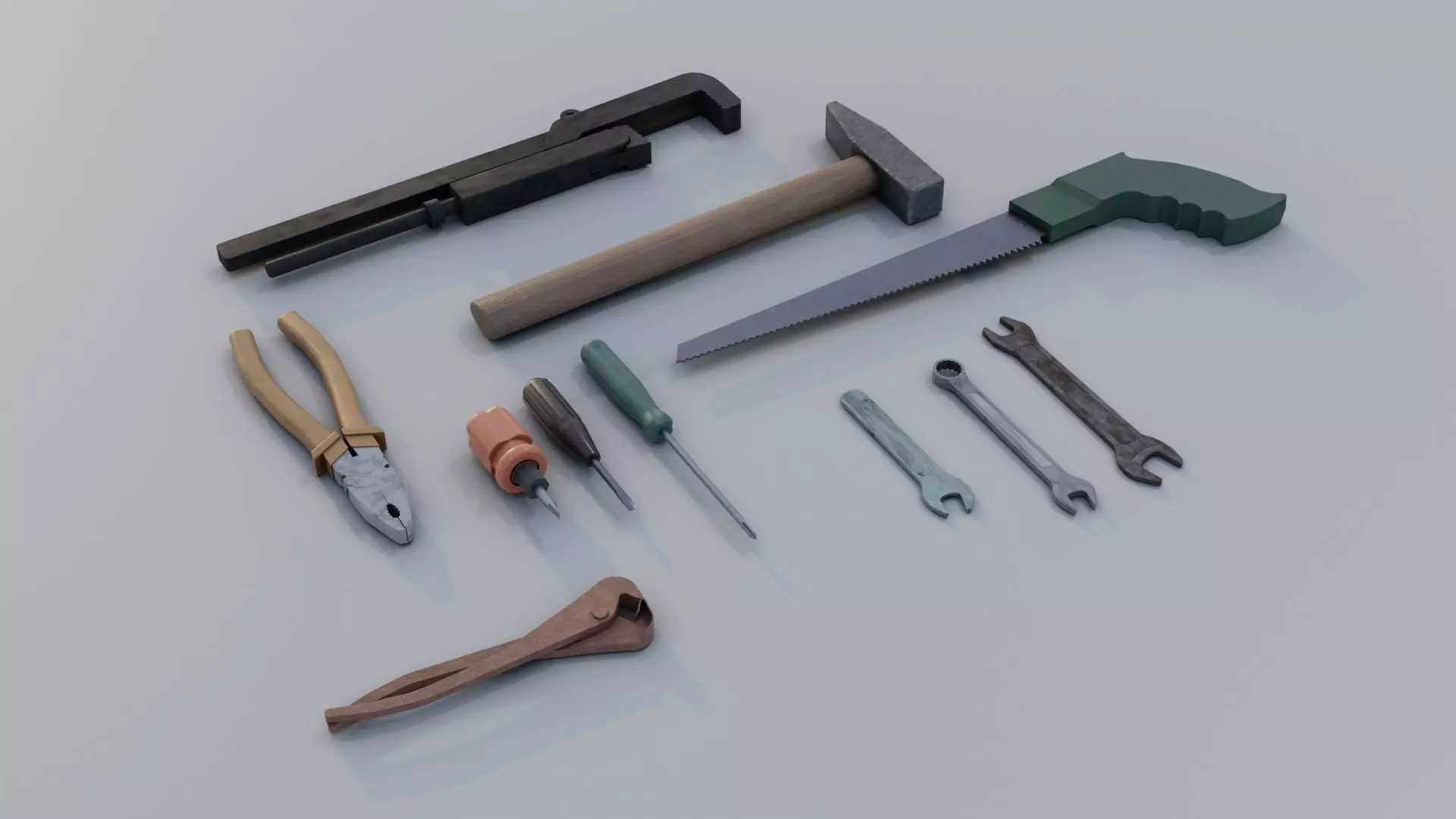 Set of tools PBR Low Poly Free low-poly 3D model_0