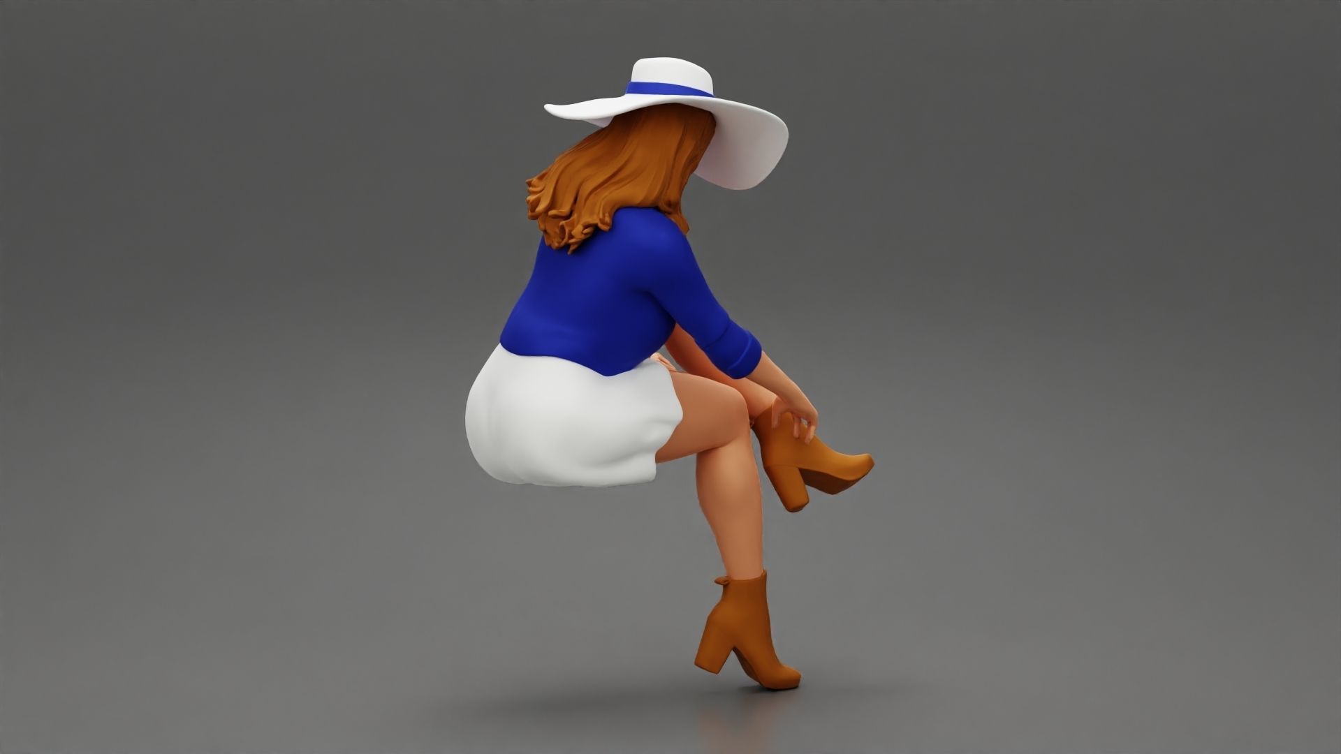 Sexy woman sitting in hat and boots 3D print model_2