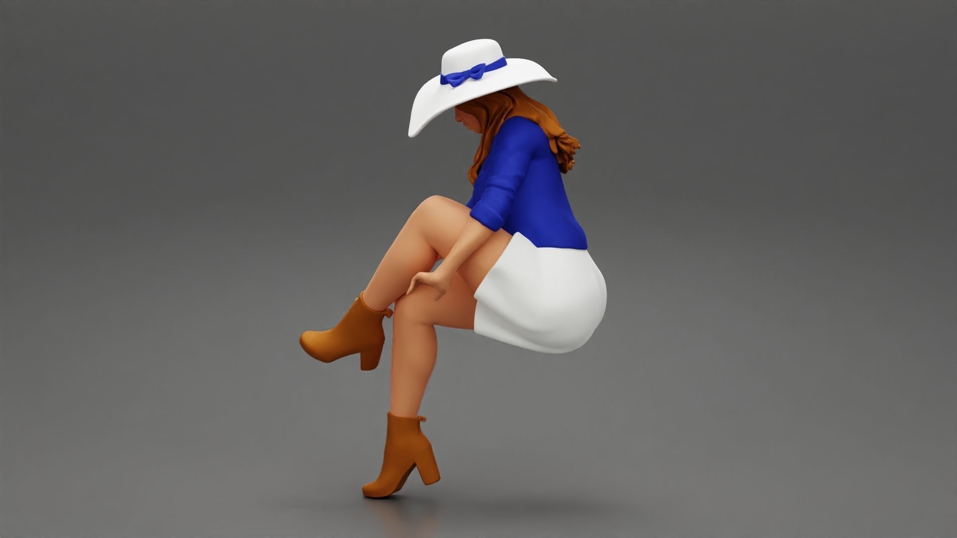 Sexy woman sitting in hat and boots 3D print model_6