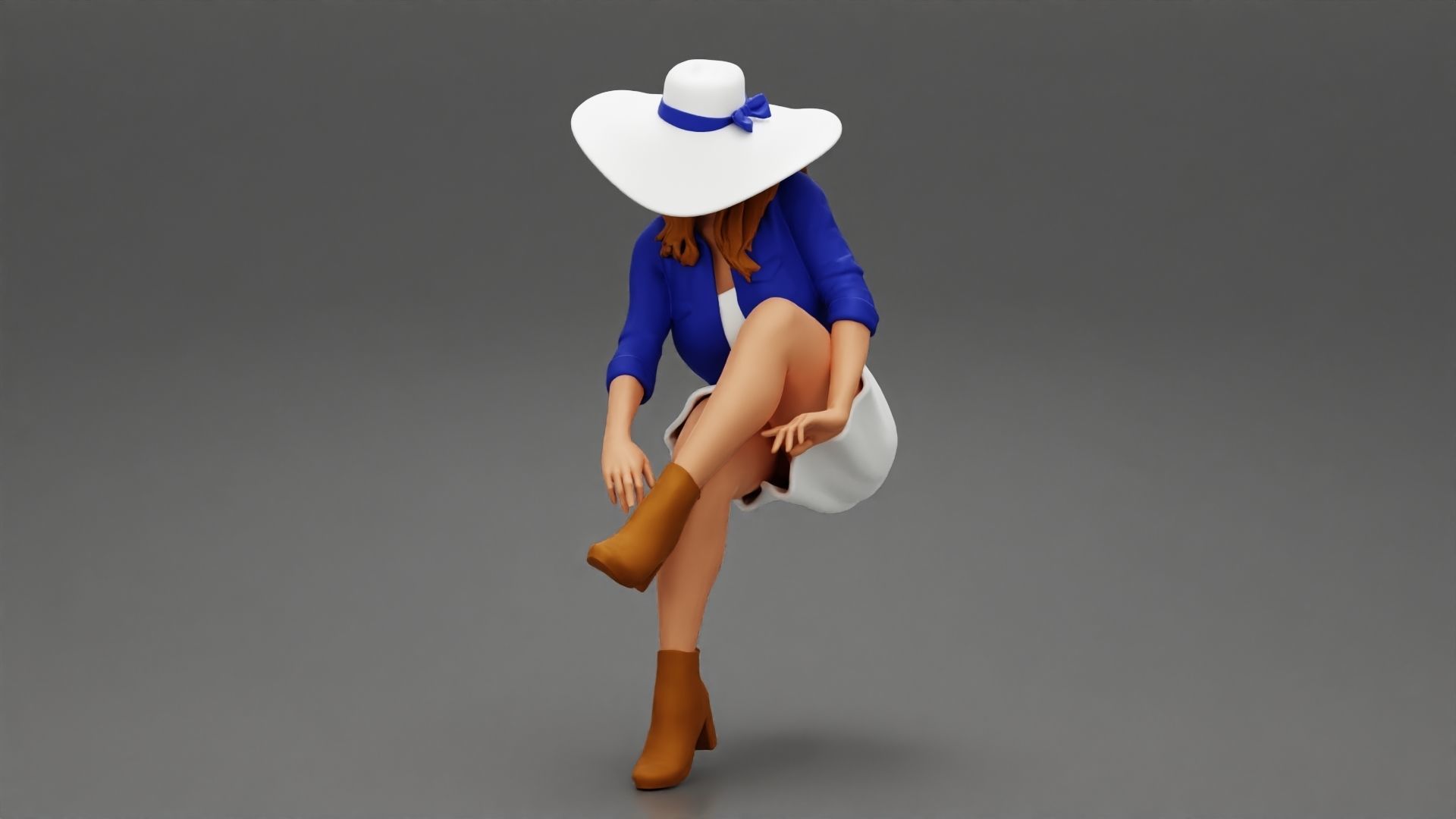 Sexy woman sitting in hat and boots 3D print model_8