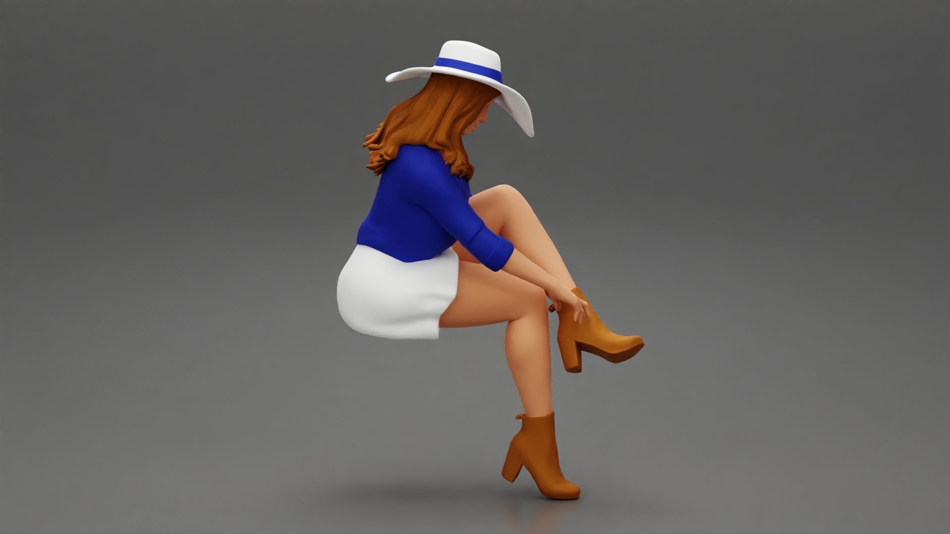 Sexy woman sitting in hat and boots 3D print model_1